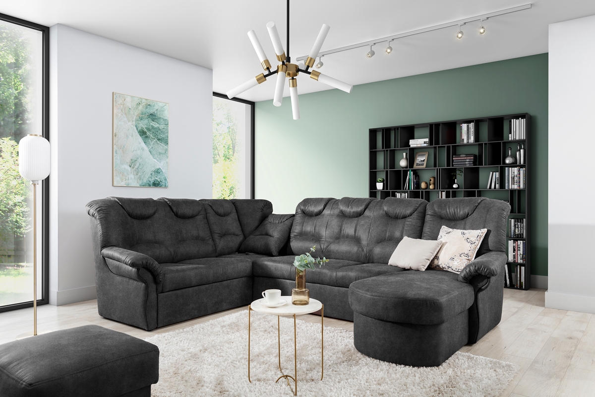 Rohová sedací souprava Lonigo U levá - šedá Salvador 15 Anthracite Rohová sedací souprava levá strana do obývacího pokoje Lonigo U