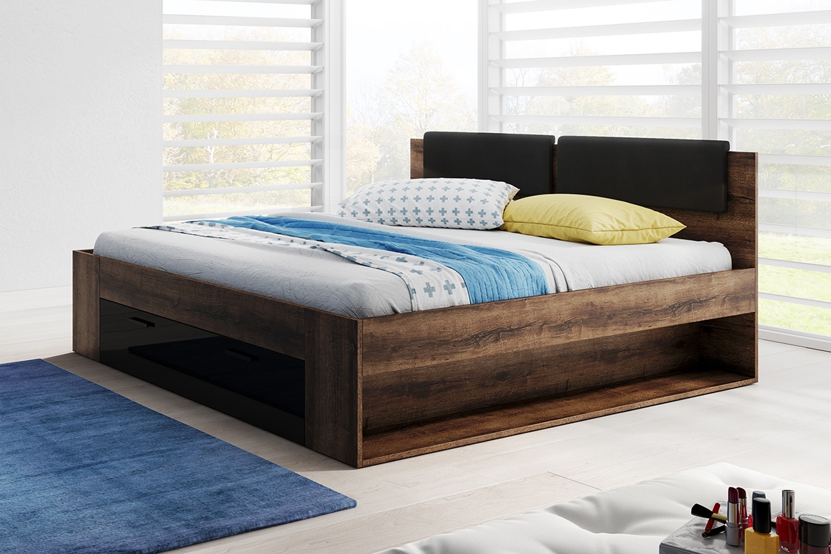 Postel Galaxy 50 140x200 cm - dub monastery / černý lesk ciemne lozo do sypilani