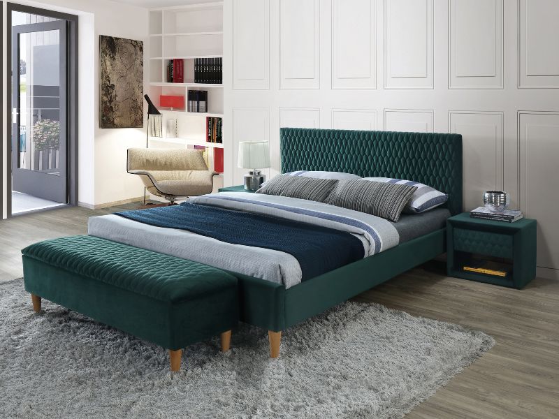 Moderná posteľ Azurro Velvet 140x200 - zelená / dub Moderná posteľ Azurro Velvet 