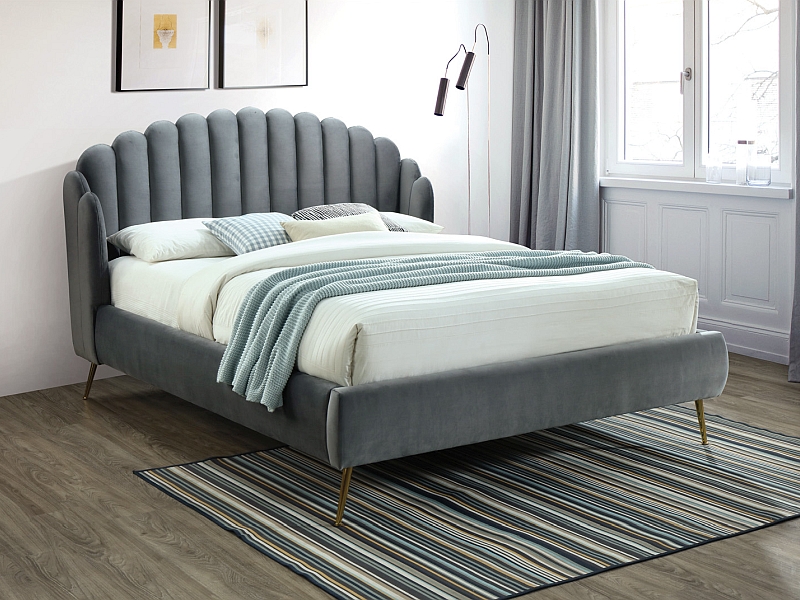 Moderní postel čalouněná Calabria Velvet 160x200 - šedý / Žlutý Postel calabria velvet 160x200 Barva šedý/zlatý Čalounění bluvel 14
