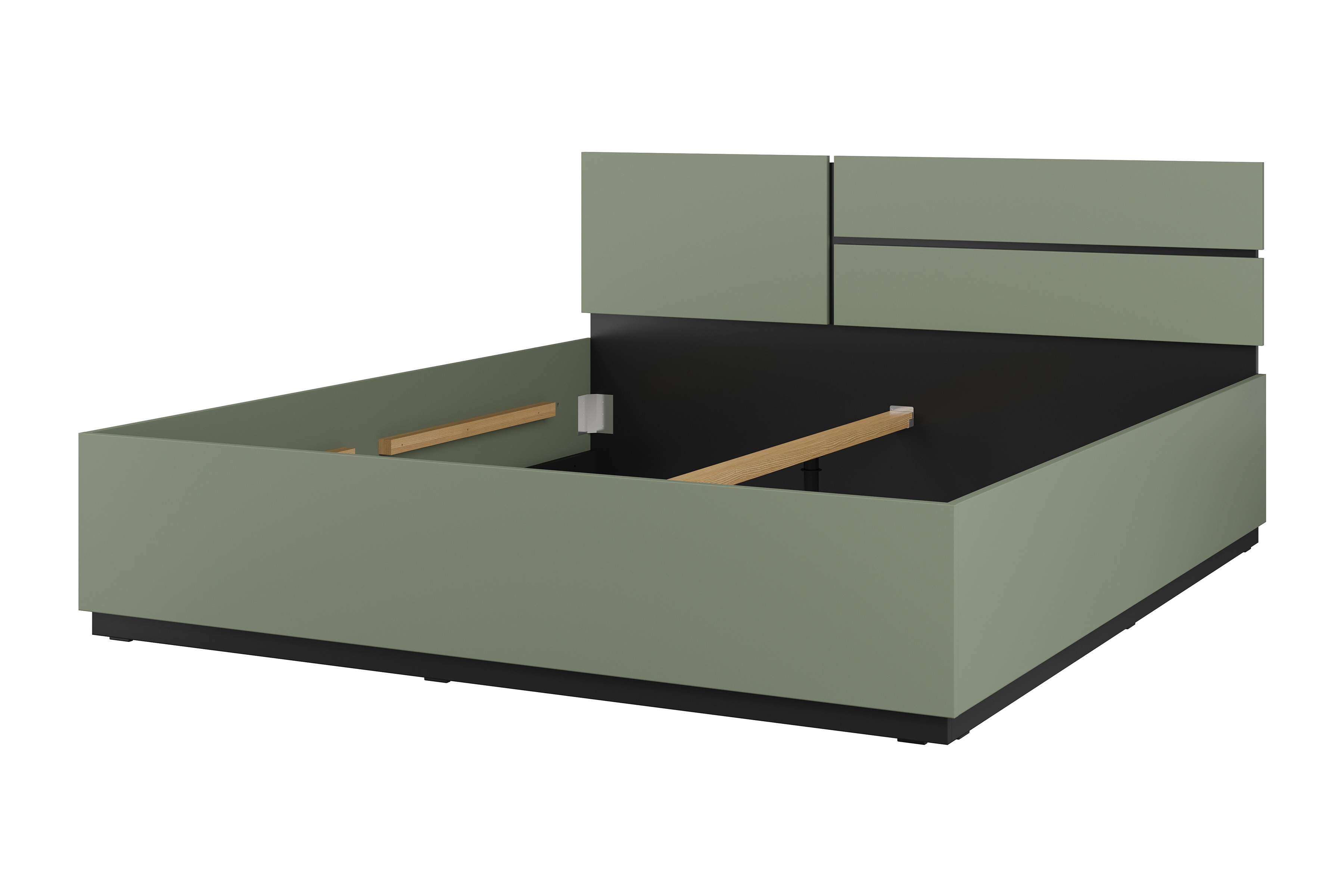 Postel Cross 180x200 cm – tlumená zelená / černá Postel Cross 180x200 - zgaszona zelená / zgaszona zelená - černá