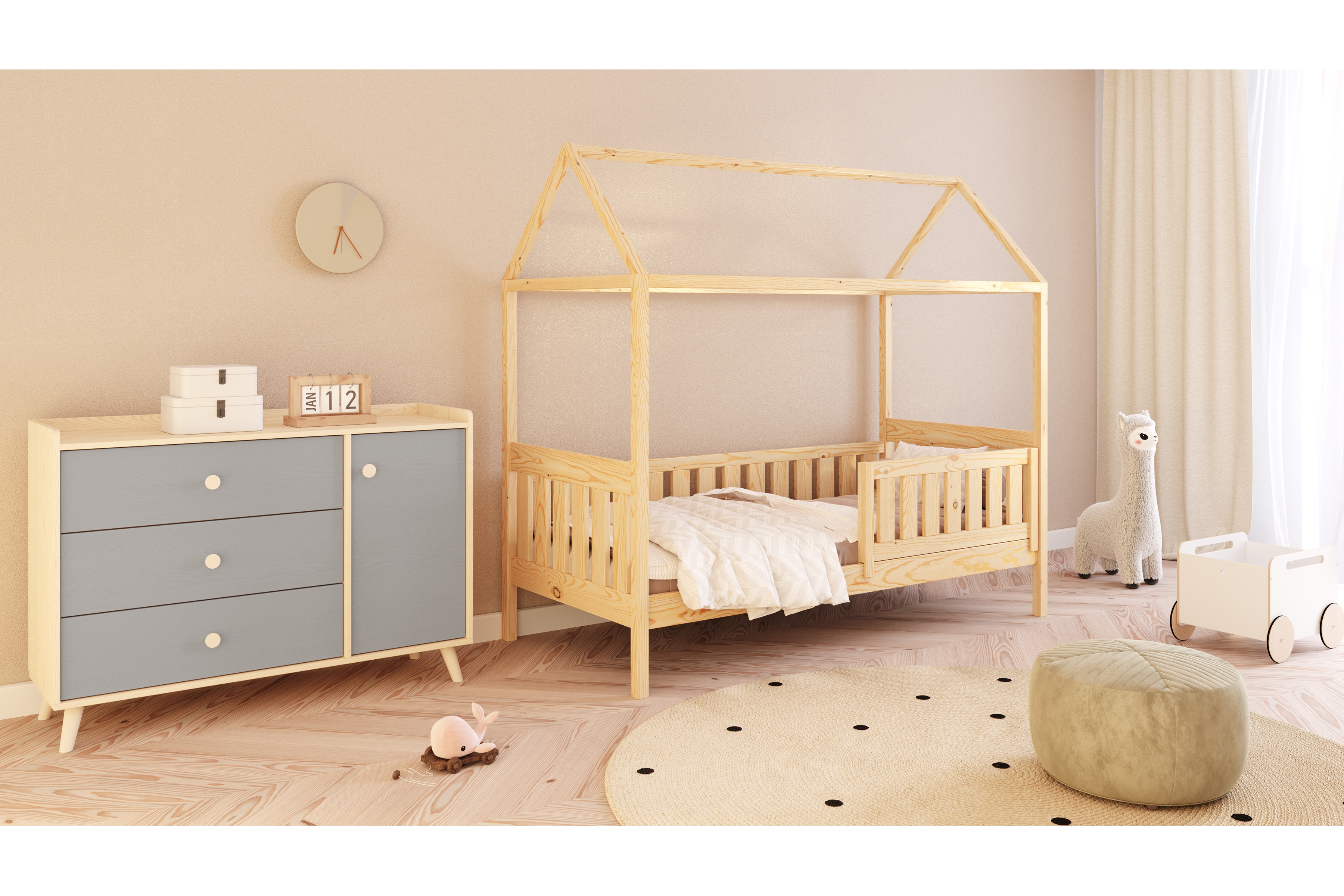 Dětská postel domeček Nemos 70x140 cm - borovice Postel domeček Nemos 70x140 přízemní - borovice
