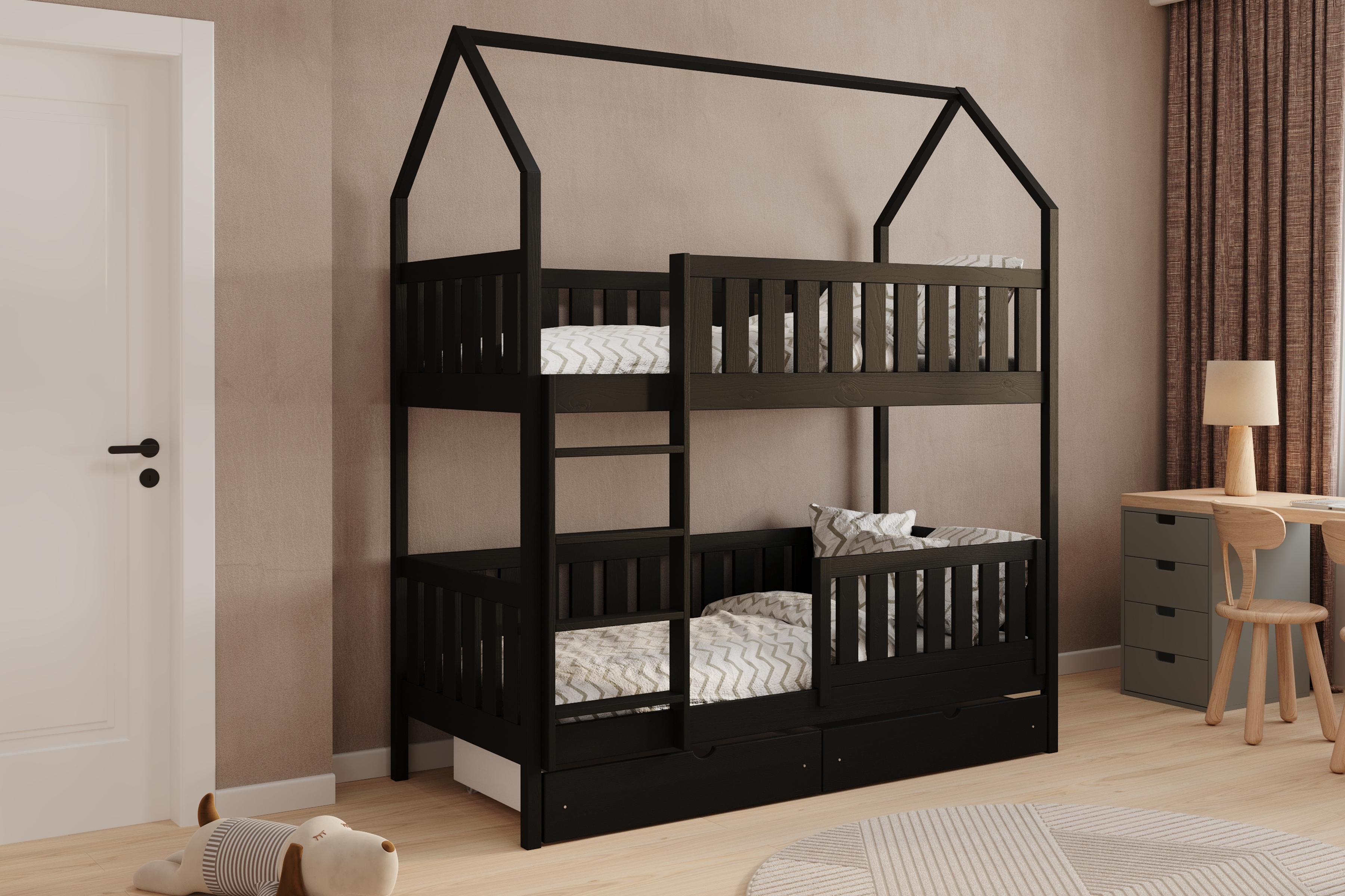 Patrová postel domeček Nemos 70x140 cm - černá Postel domeček Nemos 70x140 patrová  - černá