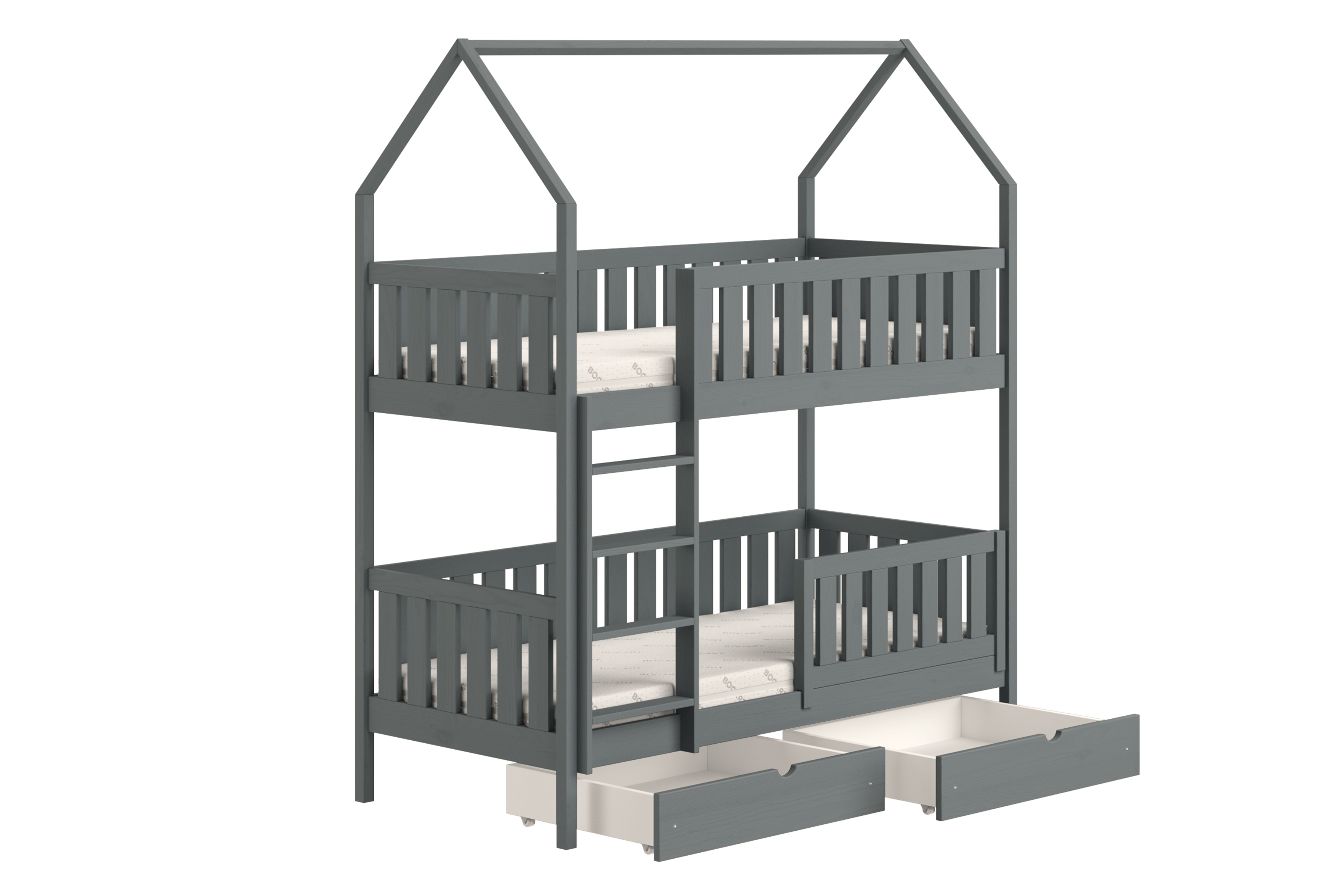 Poschodová domčeková posteľ Nemos - 70x140 cm - grafitová Posteľ domek Nemos 70x140 poschodová - grafit