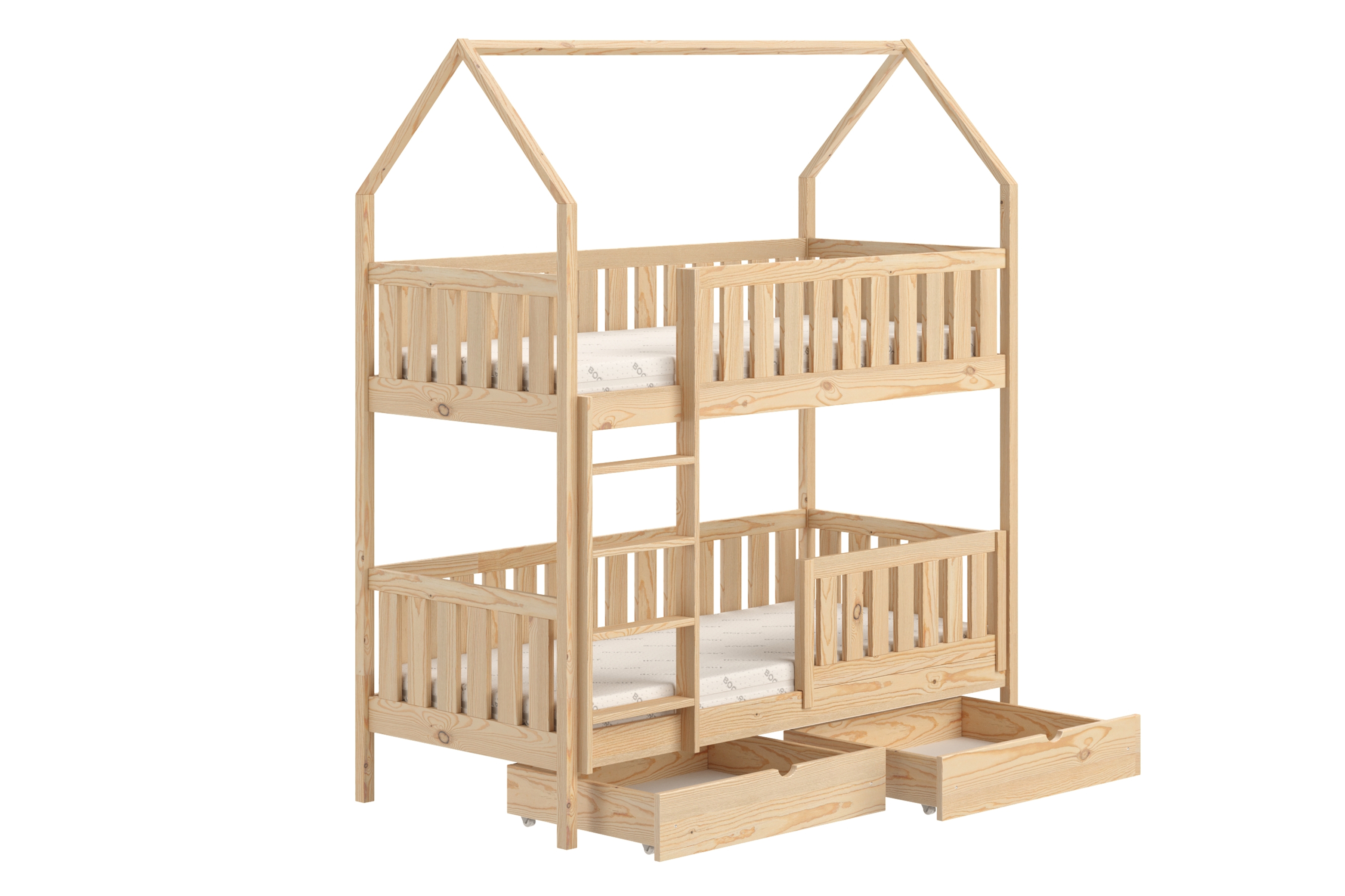 Domčeková posteľ poschodová Nemos - borovica, 70x140 Posteľ domek Nemos 70x140 poschodová - Borovica