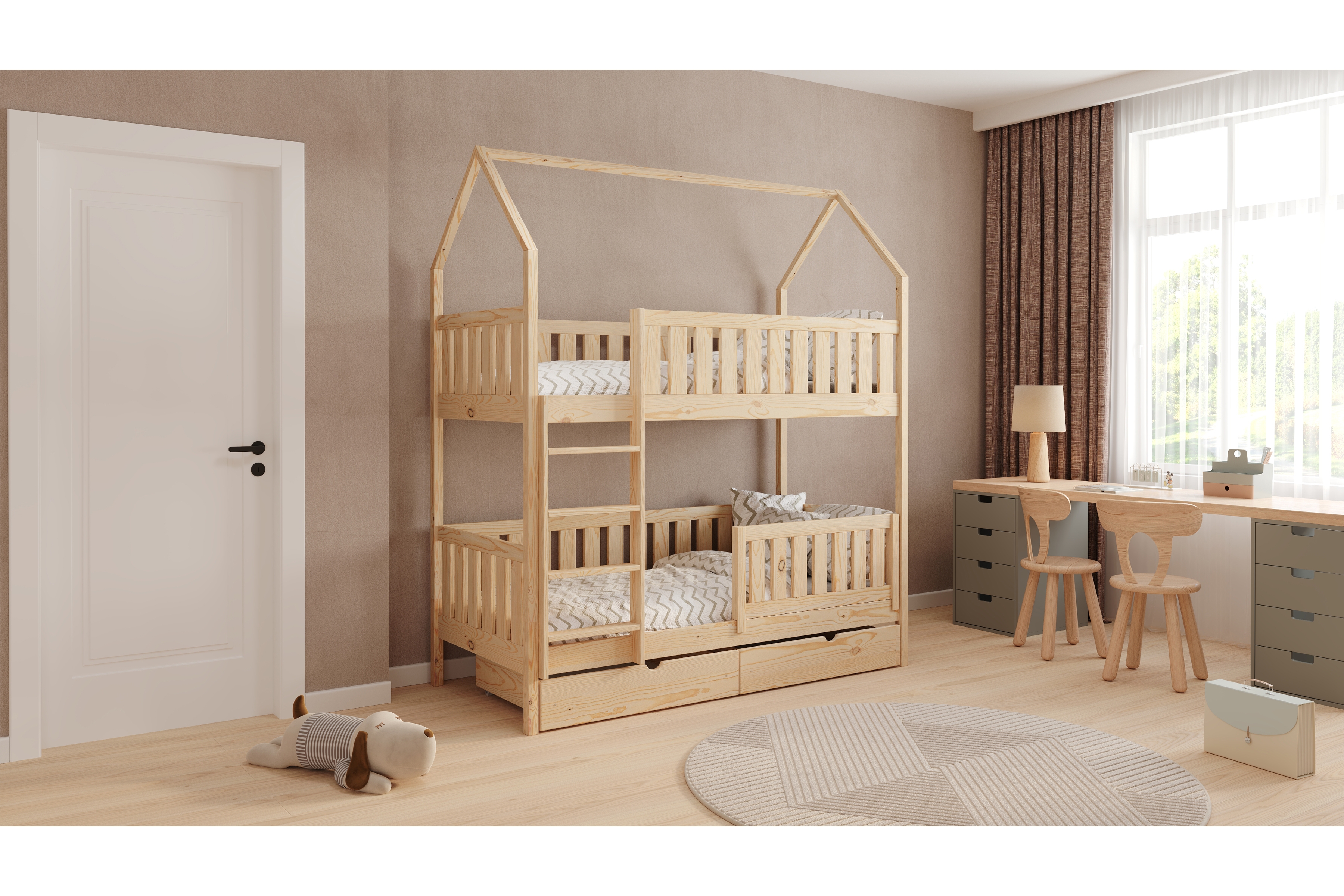 Domčeková posteľ poschodová Nemos - borovica, 70x140 Posteľ domek Nemos 70x140 poschodová - Borovica