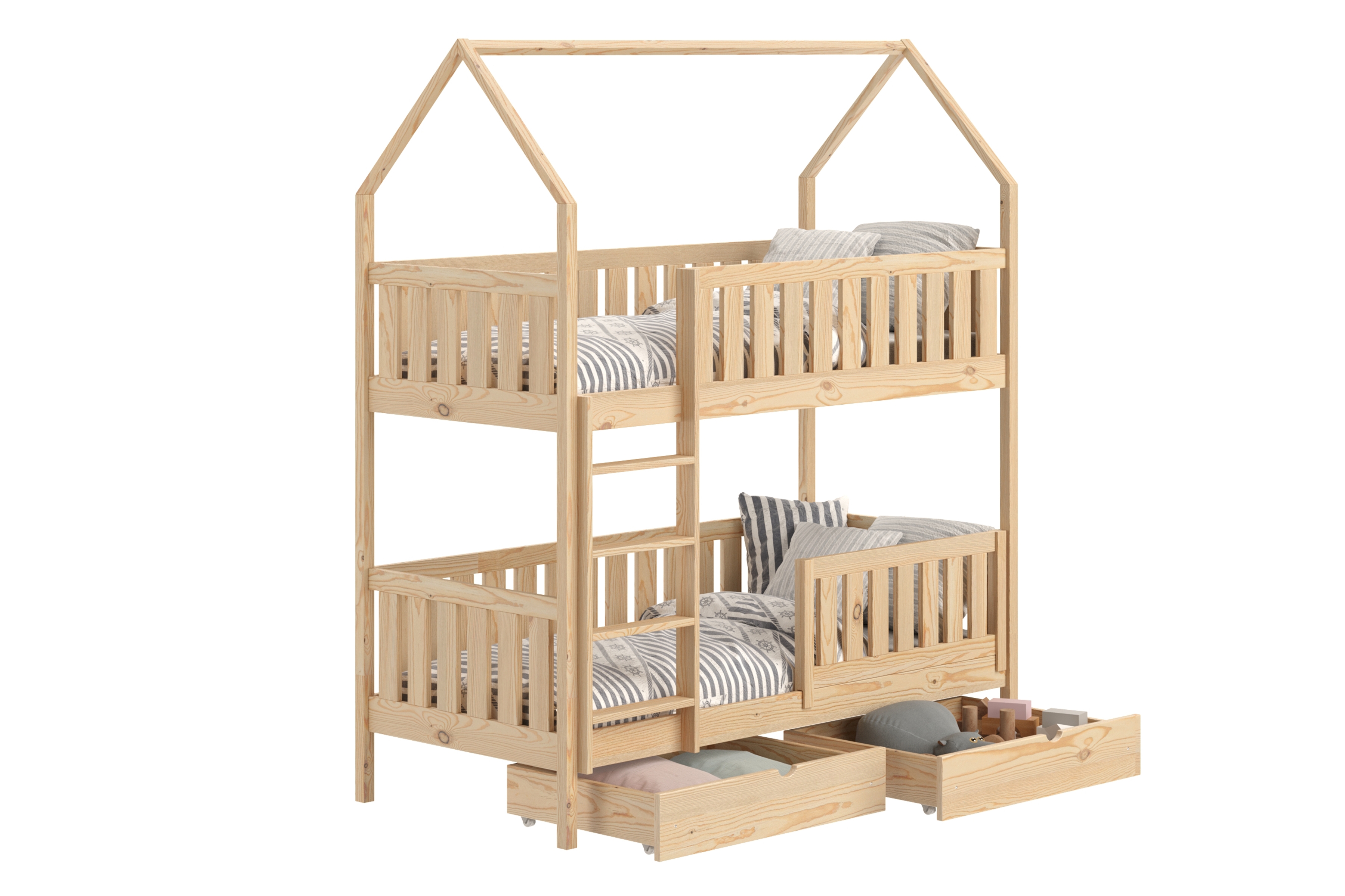 Domčeková posteľ poschodová Nemos - borovica, 70x140 Posteľ domek Nemos 70x140 poschodová - Borovica