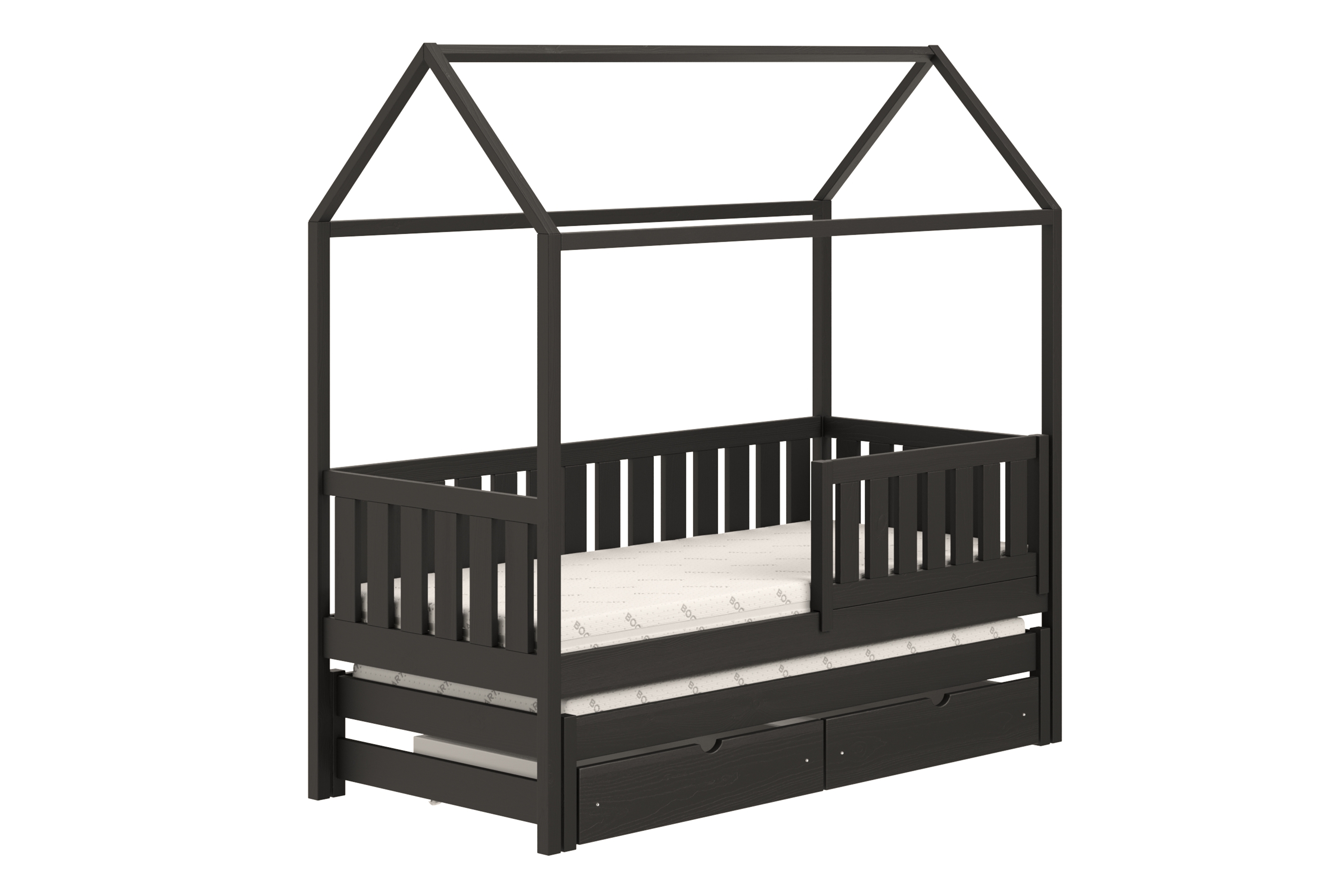 Přízemní výsuvná postel domeček Nemos 80x160 cm - černá Postel domeček Nemos 80x160 přízemní výsuvná - černá