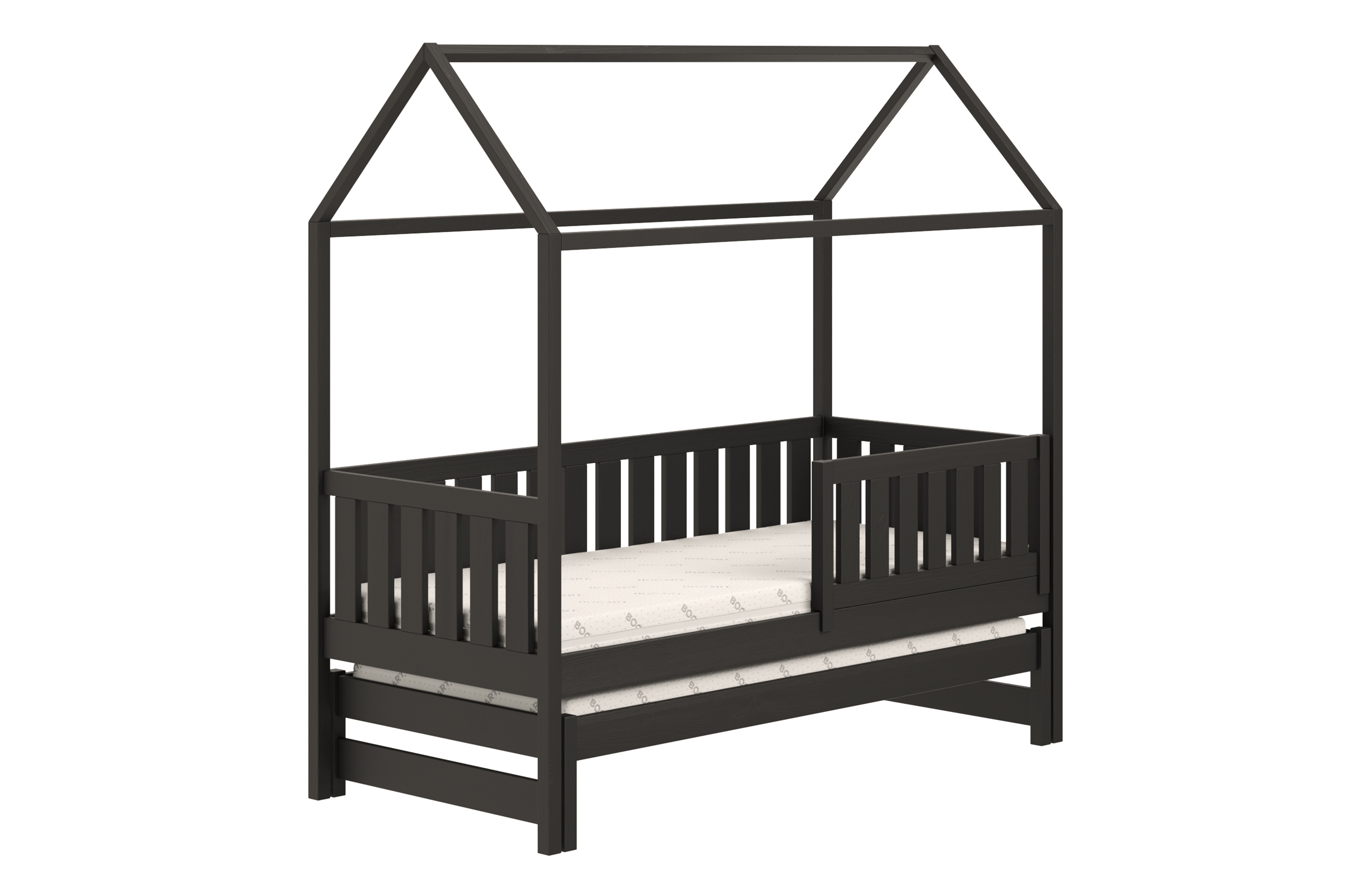 Přízemní výsuvná postel domeček Nemos 80x160 cm - černá Postel domeček Nemos 80x160 přízemní výsuvná - černá