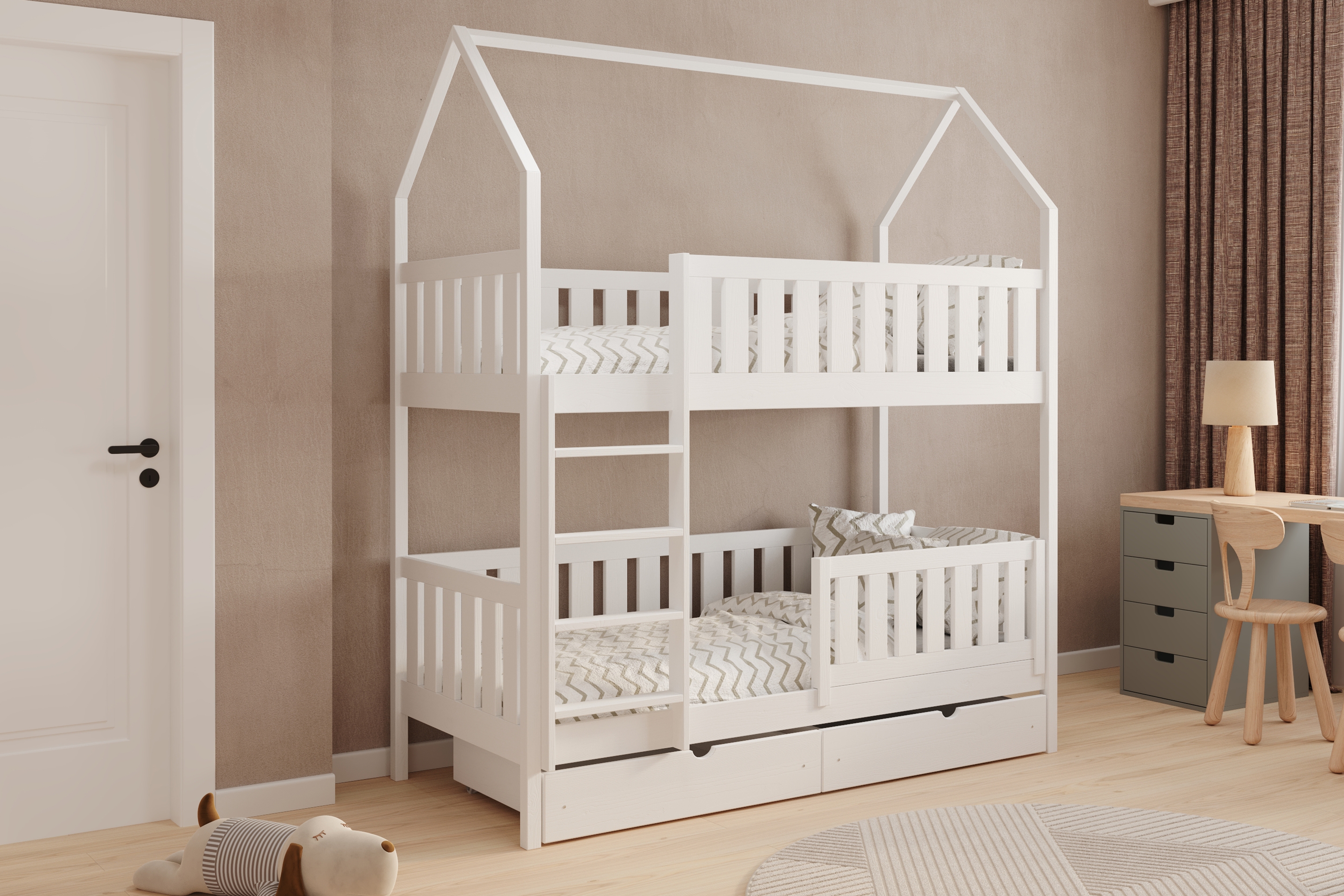 Poschodová domčeková posteľ Nemos - 80x160 cm - biela Posteľ domek Nemos 80x160 poschodová - Biely