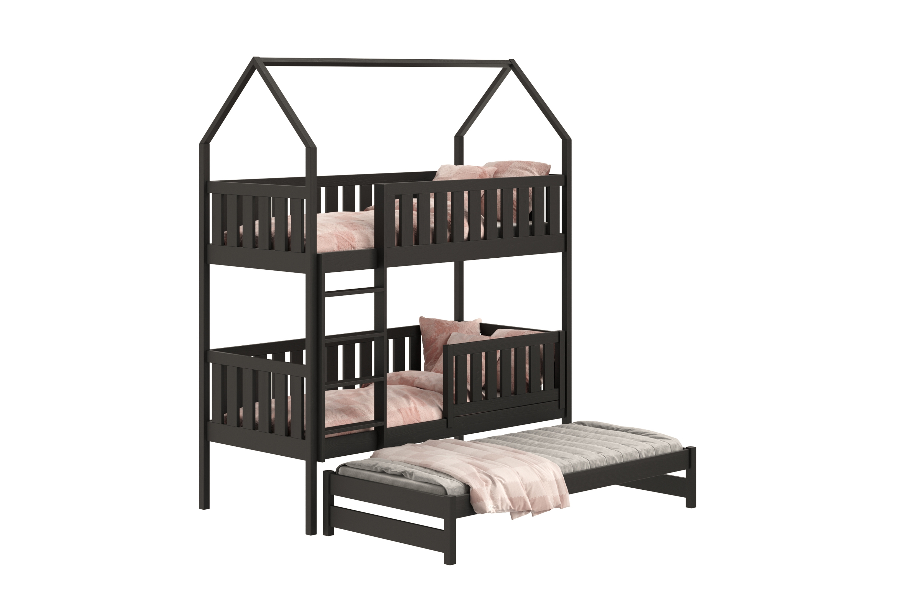 Patrová výsuvná postel domeček Nemos 80x160 cm - černá Postel domeček Nemos 80x160 patrová  výsuvná - černá 