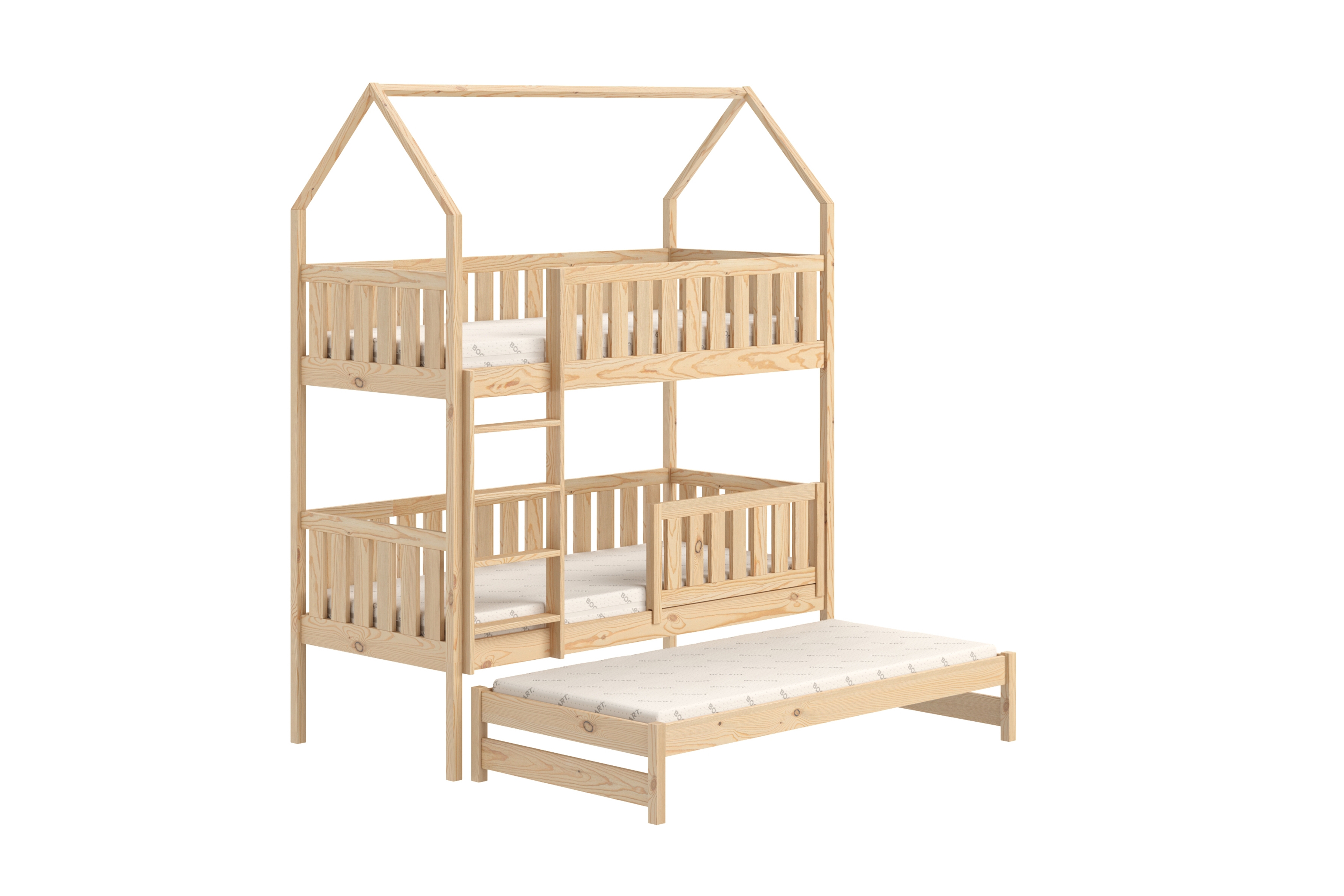 Patrová výsuvná postel domeček Nemos 80x160 cm - borovice Postel domeček Nemos 80x160 patrová  výsuvná - borovice