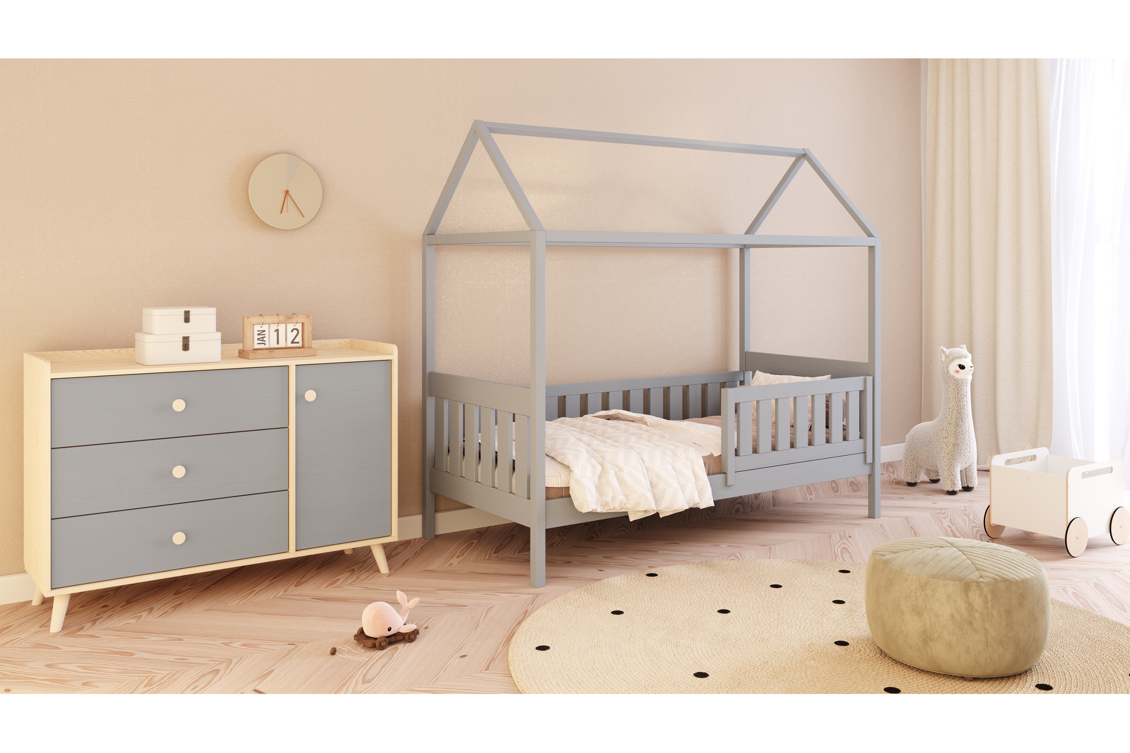 Domčeková posteľ Nemos - 80x180 cm - šedá Posteľ domek Nemos 80x180 prízemná - šedý