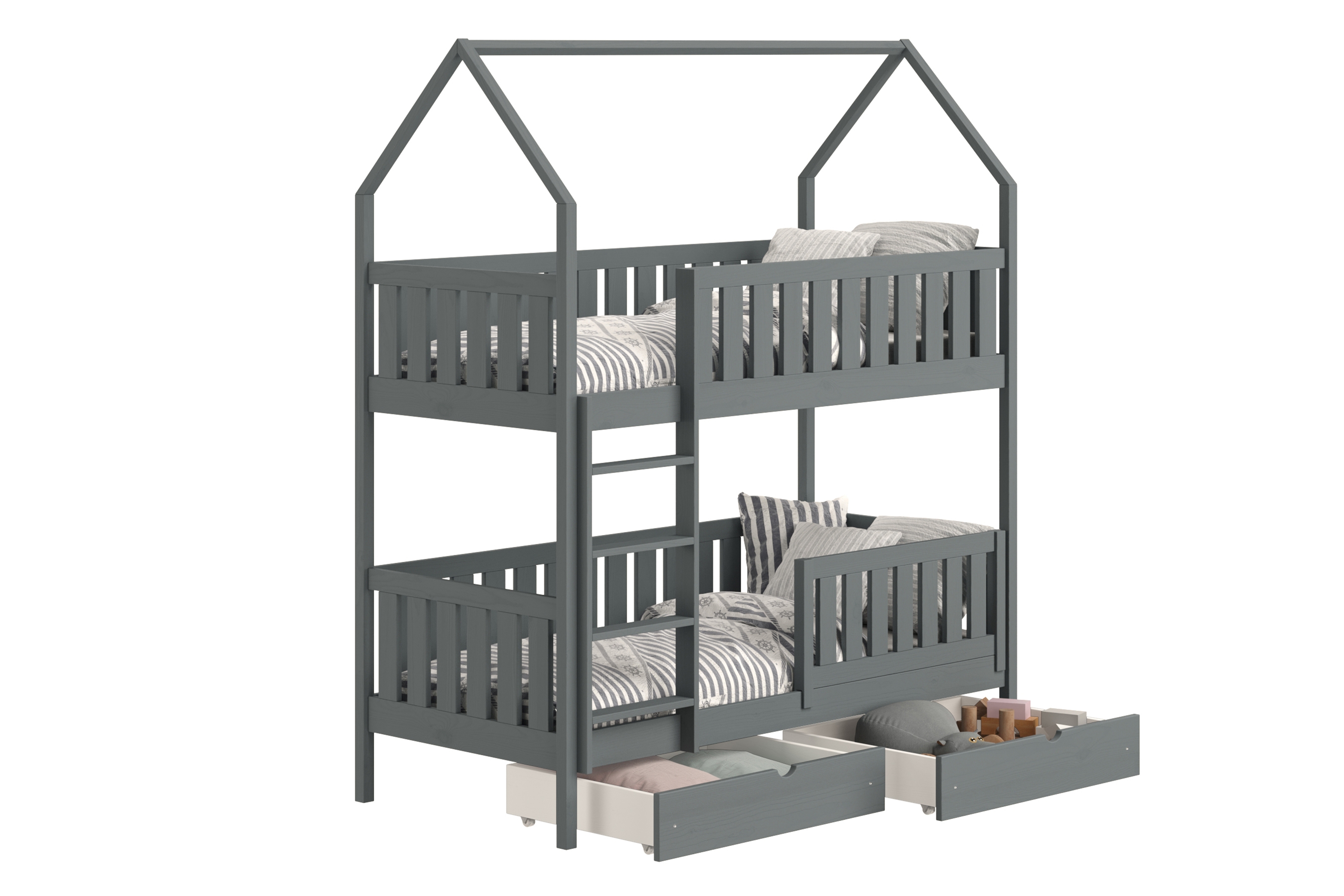Poschodová domčeková posteľ Nemos - 80x180 cm - grafitová Posteľ domek Nemos 80x180 poschodová - grafit