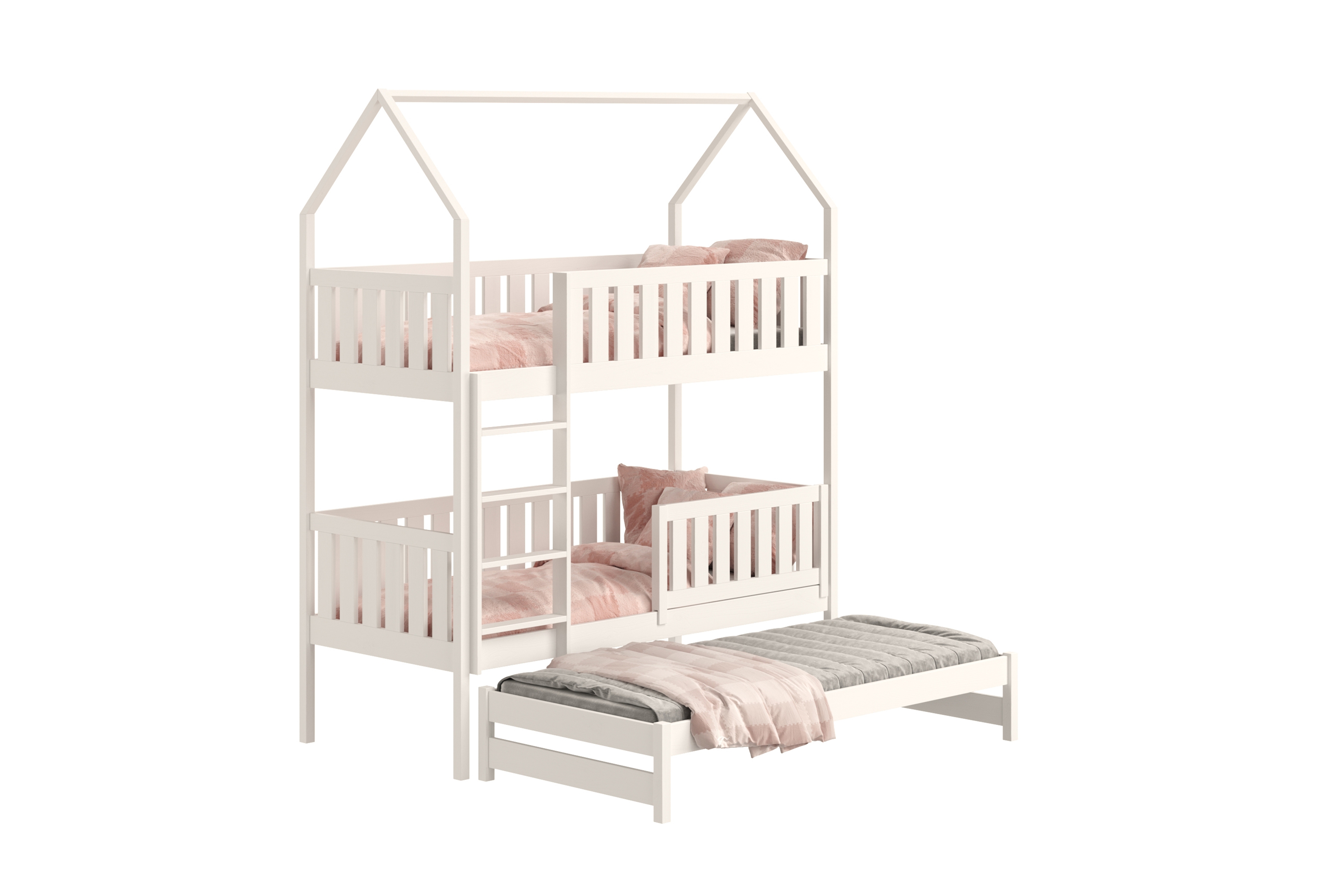 Detská poschodová posteľ domček Nemos so prístelkou 80x180 cm - biela Posteľ domek Nemos 80x180 poschodová výsuvna - Biely 