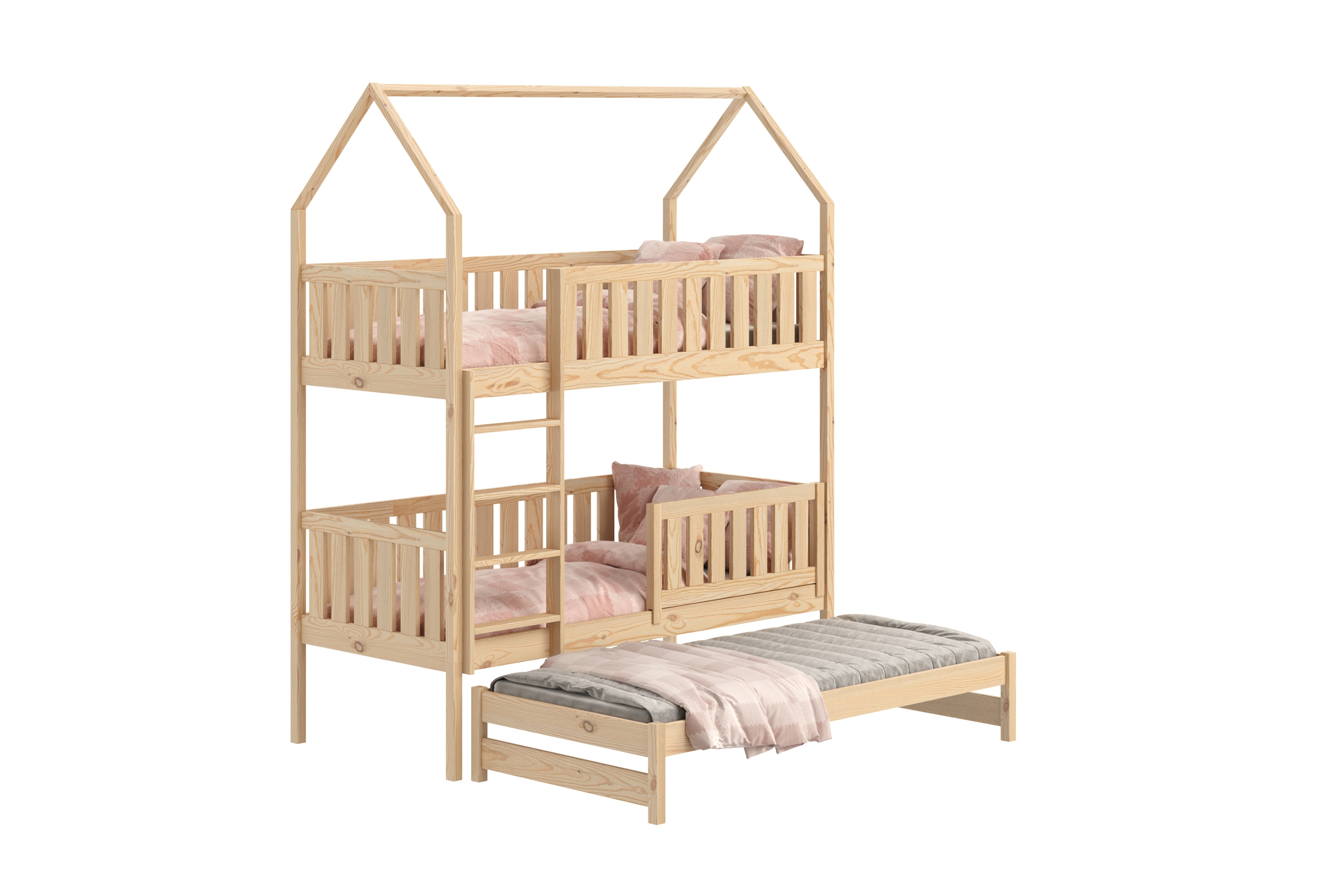 Poschodová domčeková posteľ Nemos s prístelkou - 80x180 cm - borovica Posteľ domek Nemos 80x180 poschodová výsuvna - Borovica