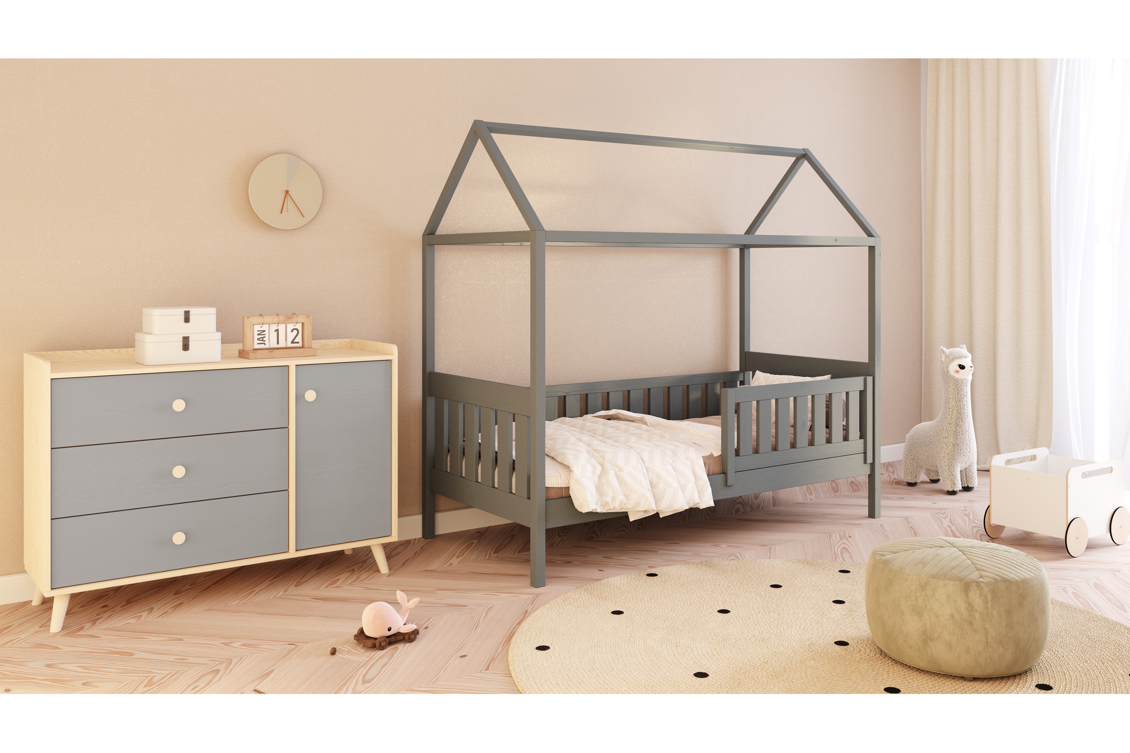 Přízemní postel domeček Nemos 80x190 cm - grafitová Postel domeček Nemos 80x190 přízemní - grafit