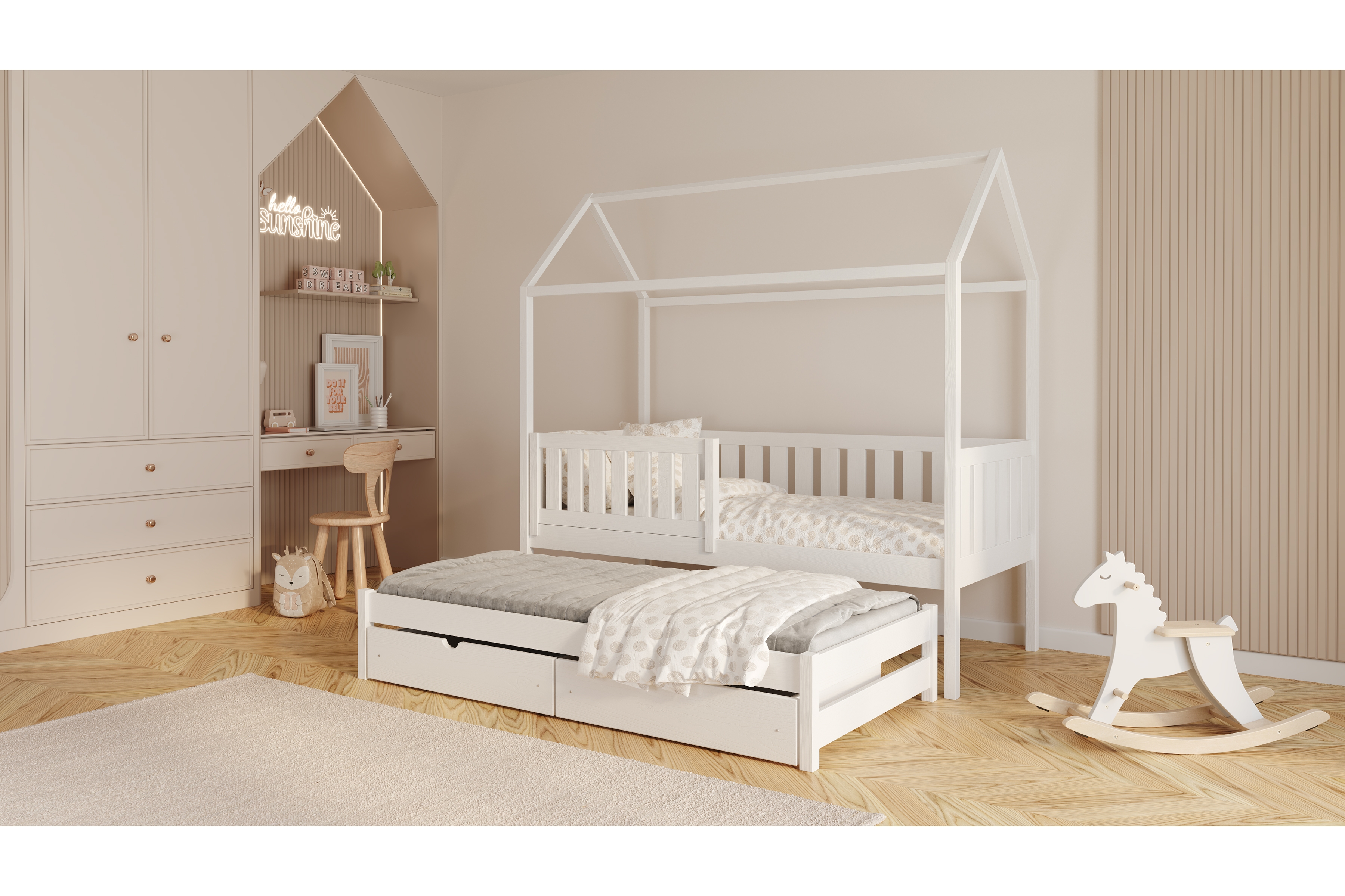 Přízemní výsuvná postel domeček Nemos 80x190 cm - bílá Postel domeček Nemos 80x190 přízemní výsuvná - bílá 