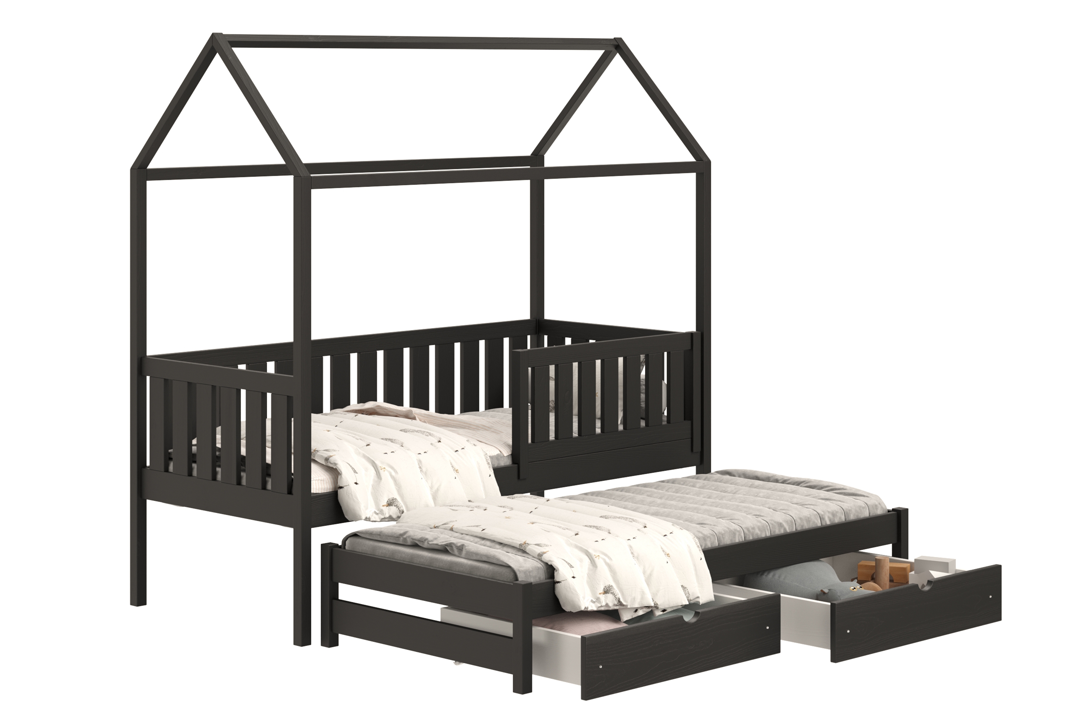 Přízemní výsuvná postel domeček Nemos 80x190 cm - černá Postel domeček Nemos 80x190 přízemní výsuvná - černá