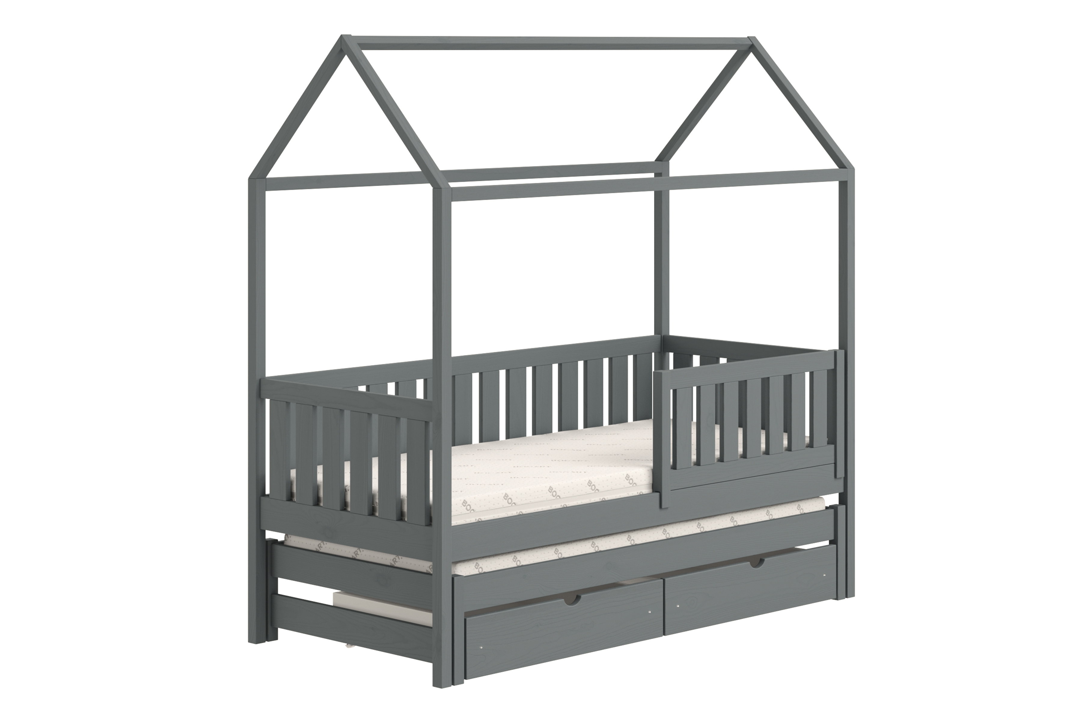 Domčeková posteľ s prístelkou Nemos - grafit, 80x190 Posteľ domek Nemos 80x190 prízemná výsuvna - grafit 