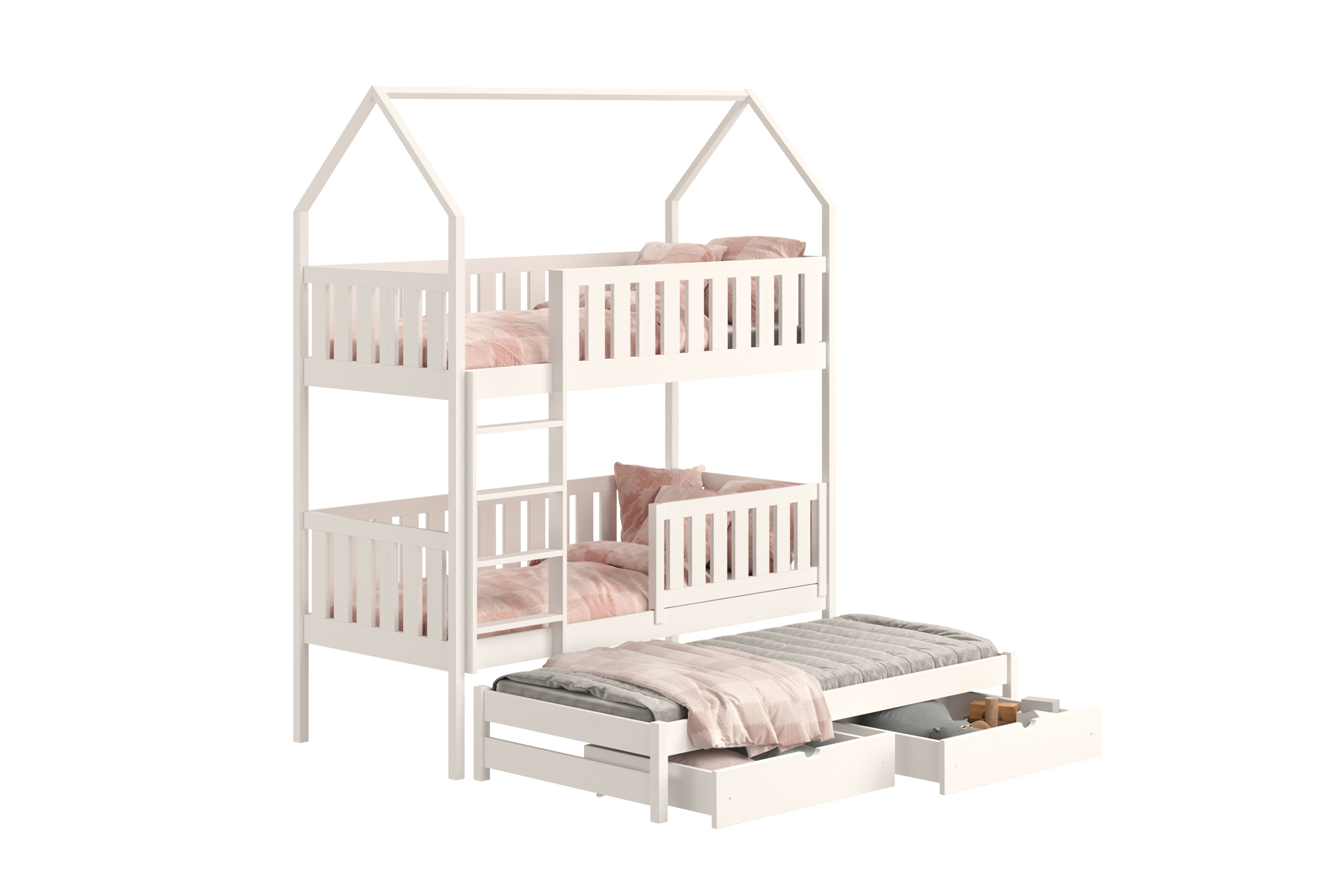 Patrová výsuvná postel domeček Nemos 80x190 cm pro 3 osoby - bílá Postel domeček Nemos 80x190 patrová  výsuvná - bílá 