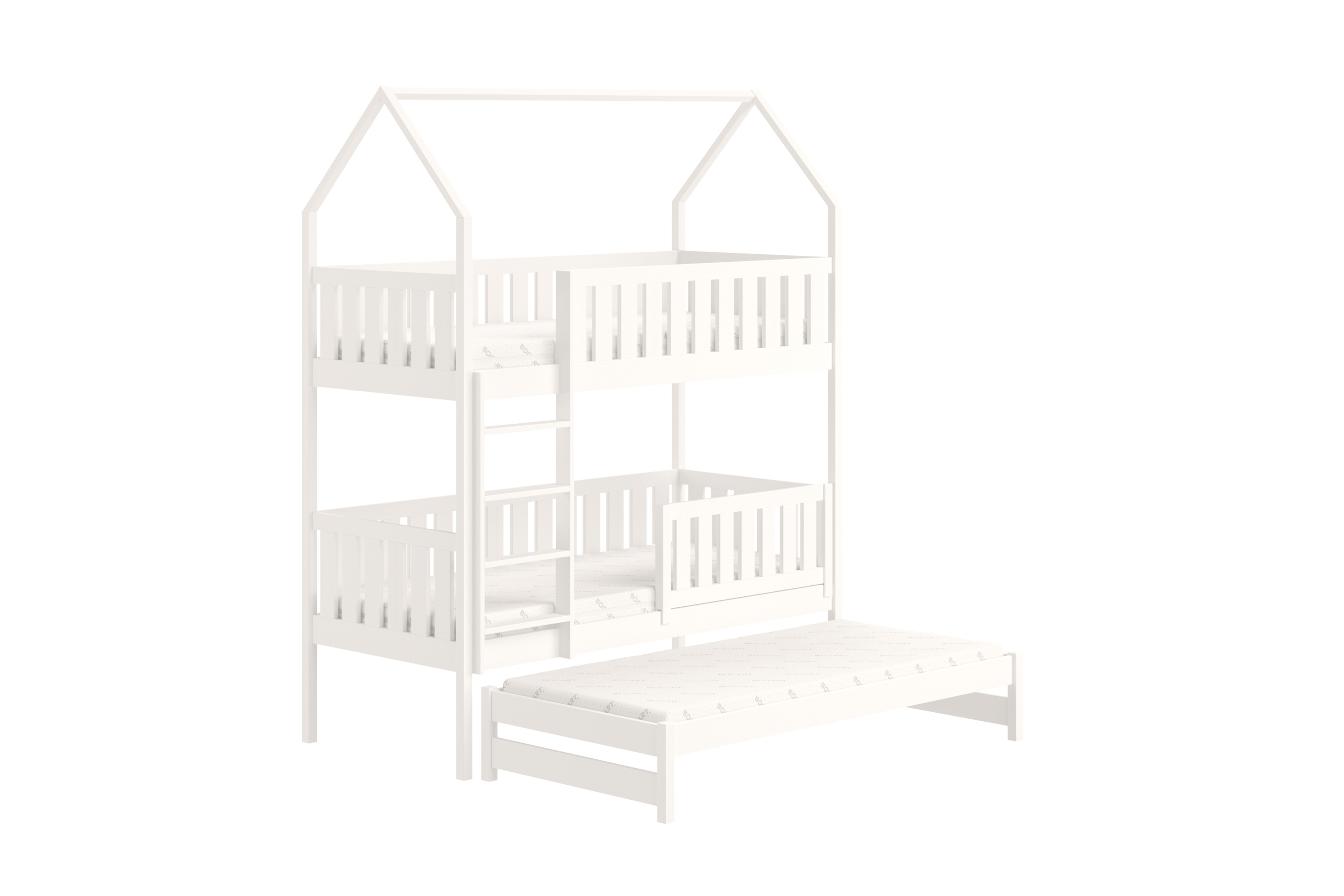 Patrová výsuvná postel domeček Nemos 80x190 cm pro 3 osoby - bílá Postel domeček Nemos 80x190 patrová  výsuvná - bílá 