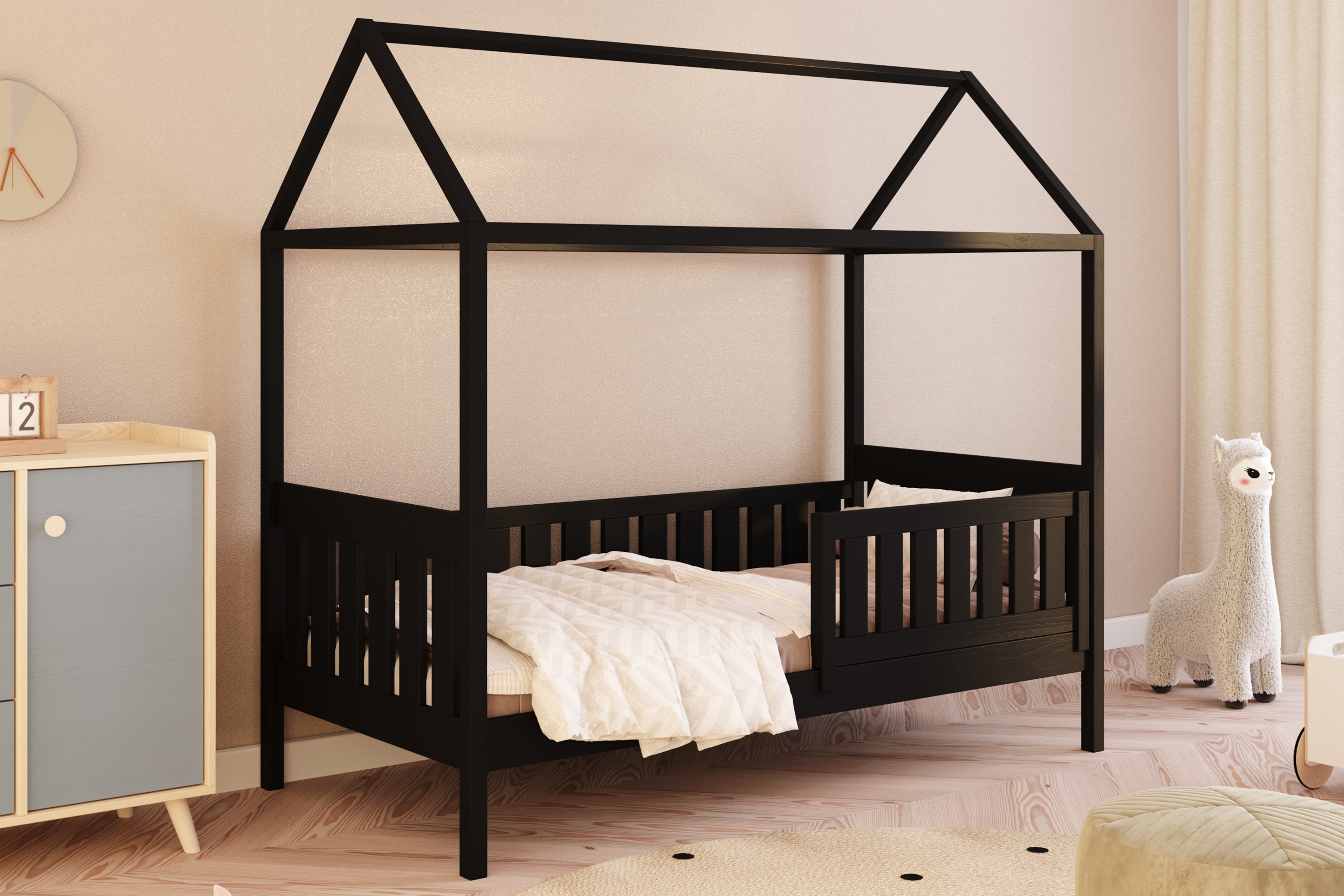 Domčeková posteľ Nemos - 80x200 cm - čierna Posteľ domek Nemos 80x200 prízemná - Čierny