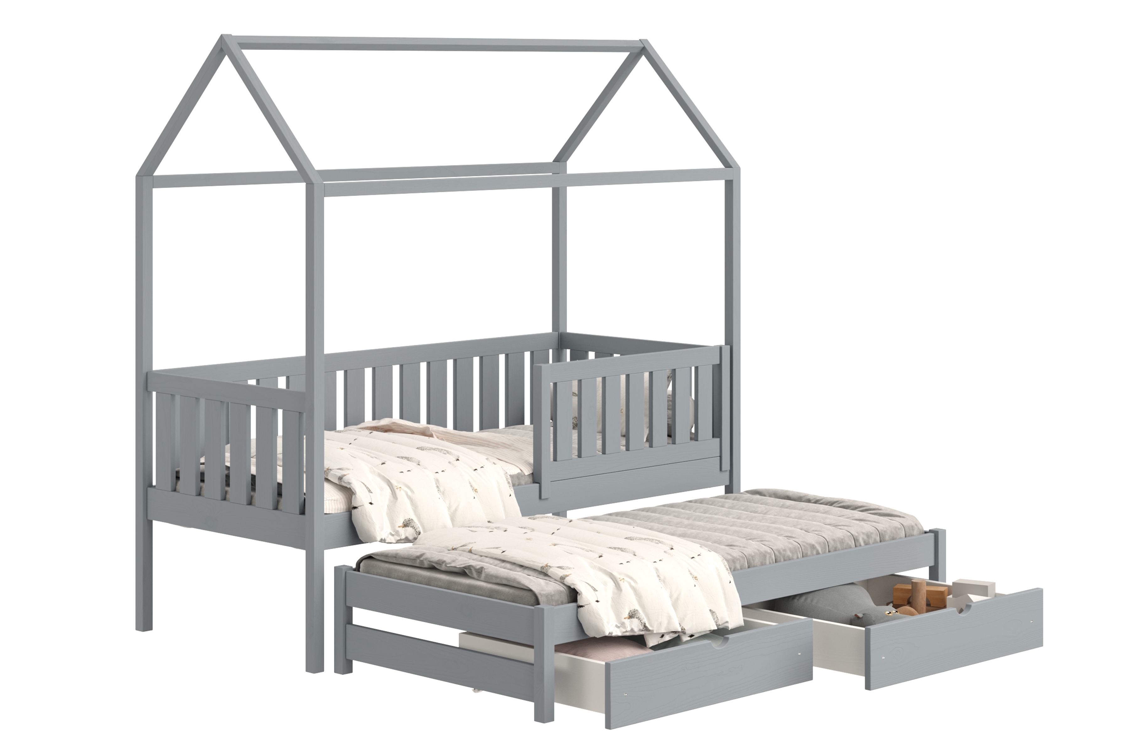 Přízemní výsuvná postel domeček Nemos 80x200 cm - šedá Postel domeček Nemos 80x200 přízemní výsuvná - šedá