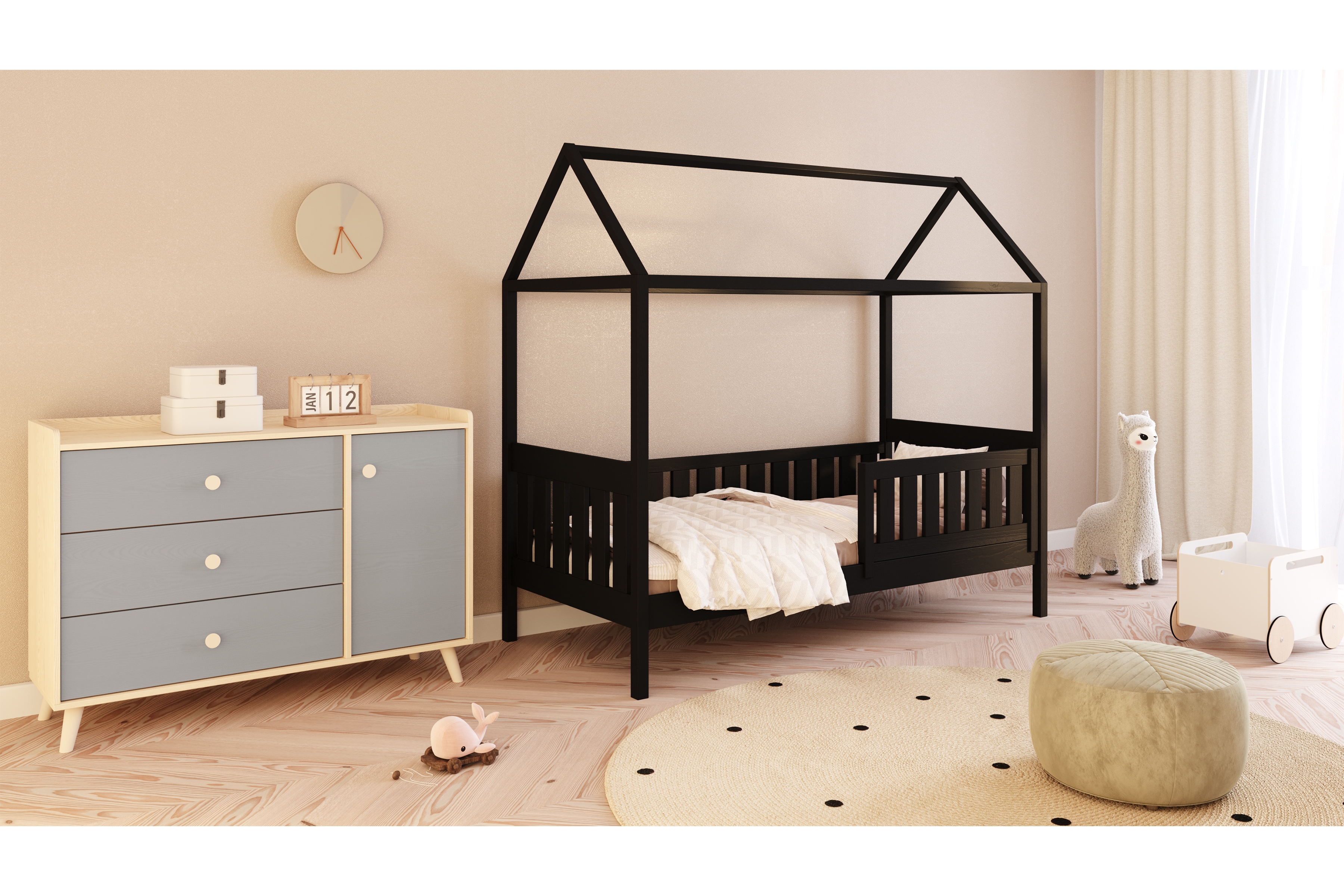 Přízemní postel domeček Nemos 90x180 cm - černá Postel domeček Nemos 90x180 přízemní - černá