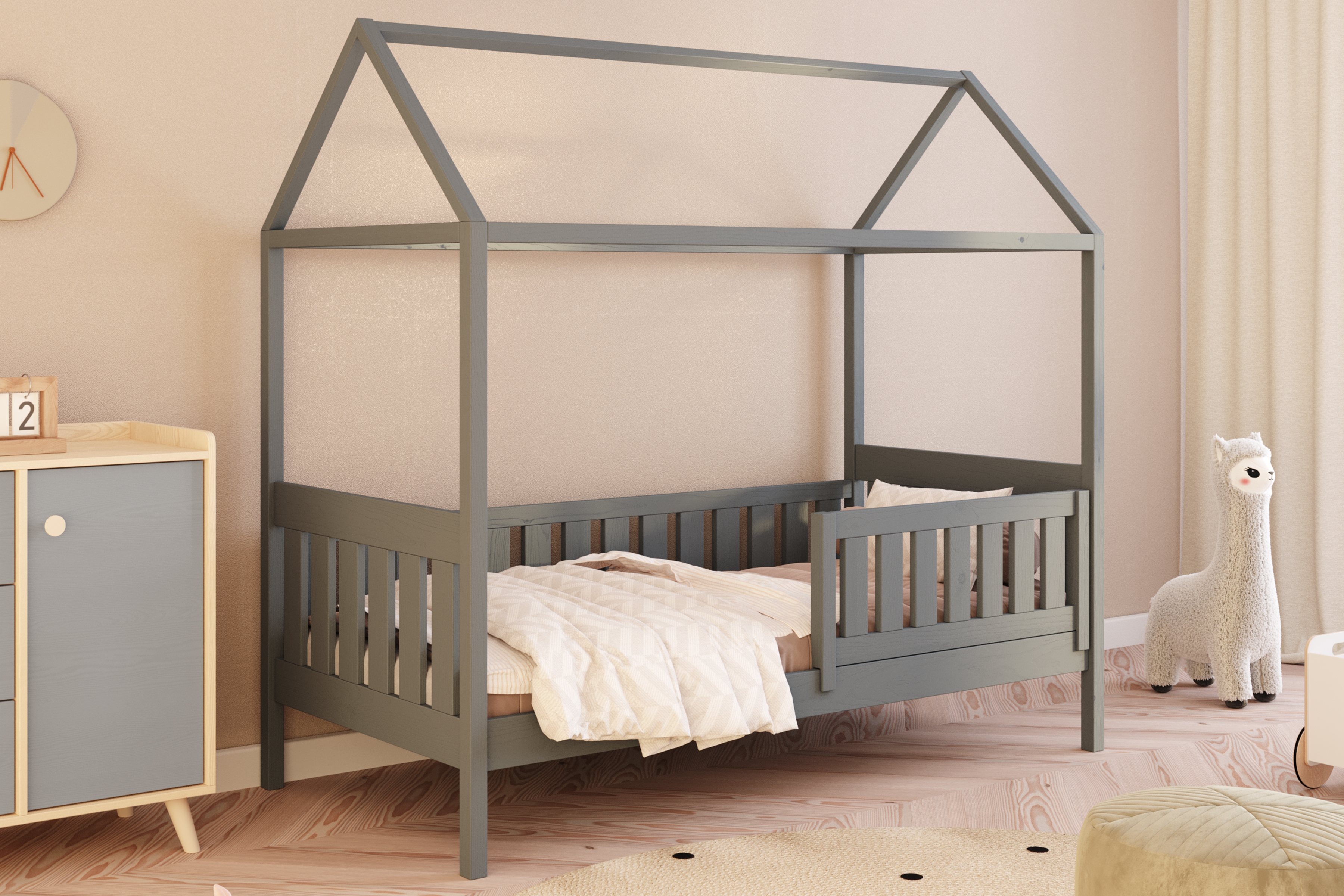 Domčeková posteľ Nemos - 90x180 cm - grafitová Posteľ domek Nemos 90x180 prízemná - grafit