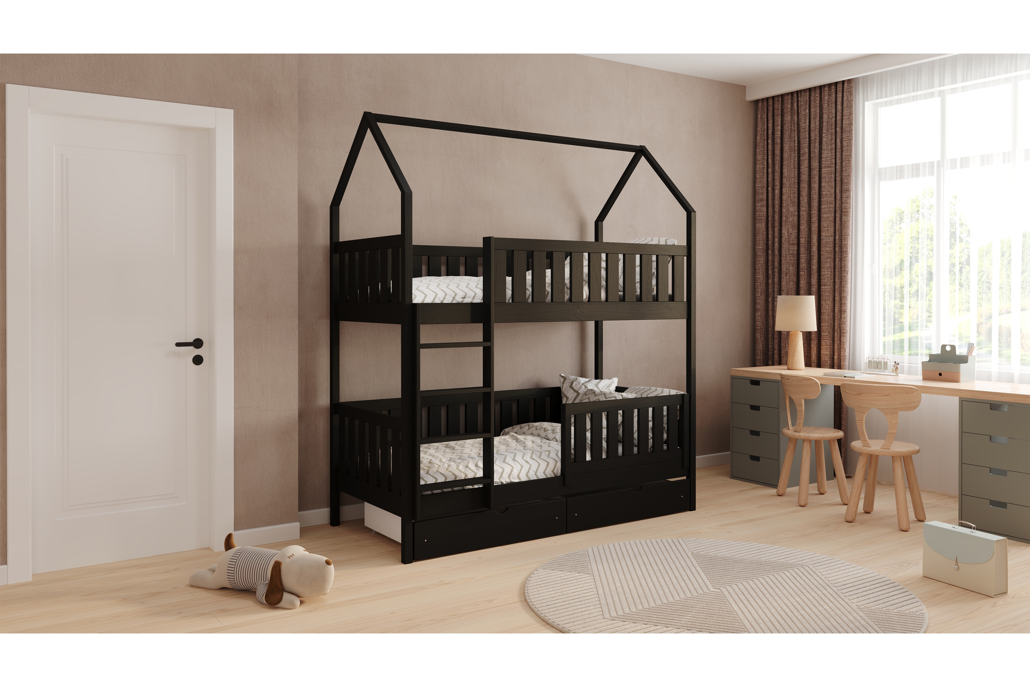 Patrová postel domeček Nemos 90x180 cm - černá Postel domeček Nemos 90x180 patrová  - černá