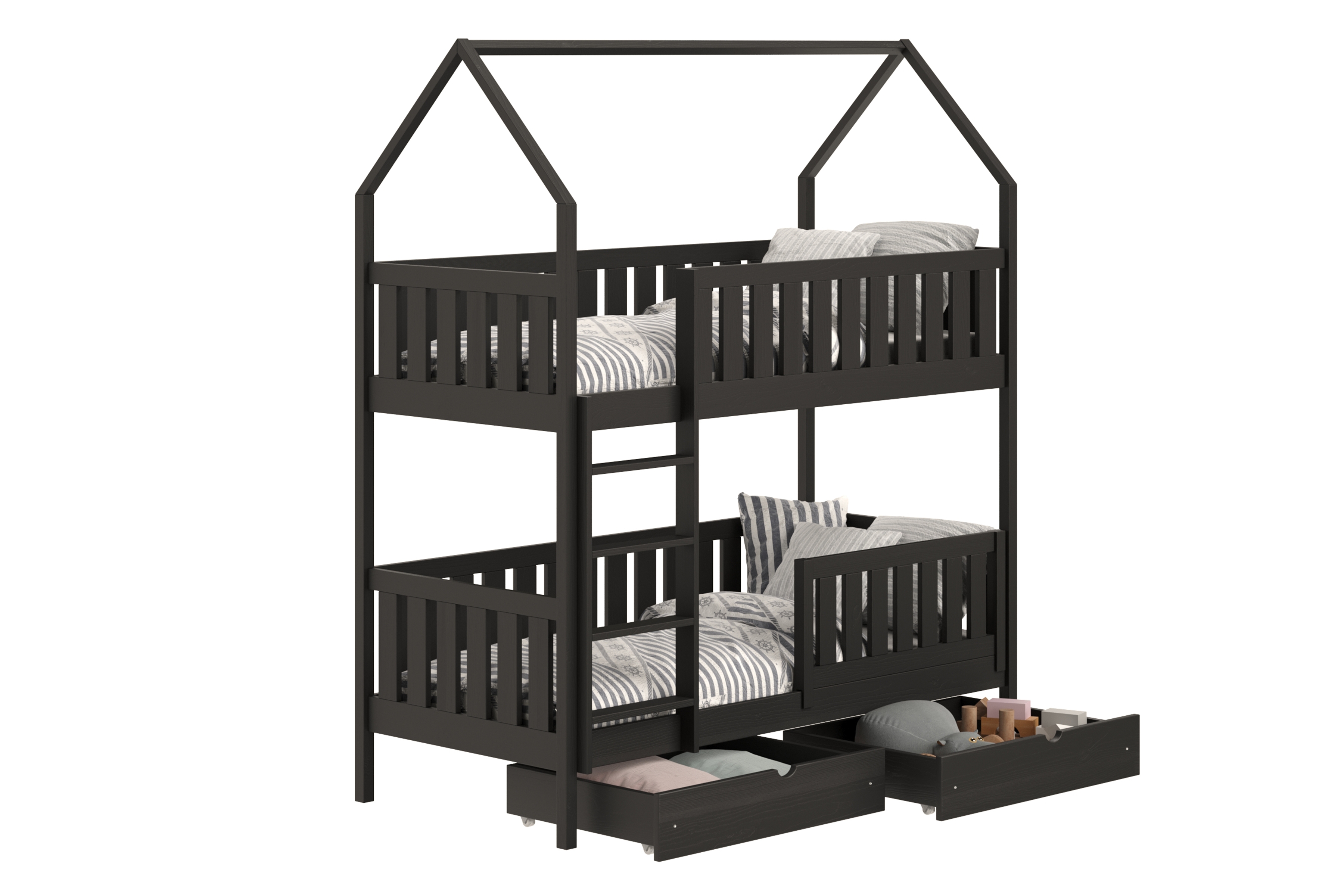 Patrová postel domeček Nemos 90x180 cm - černá Postel domeček Nemos 90x180 patrová  - černá