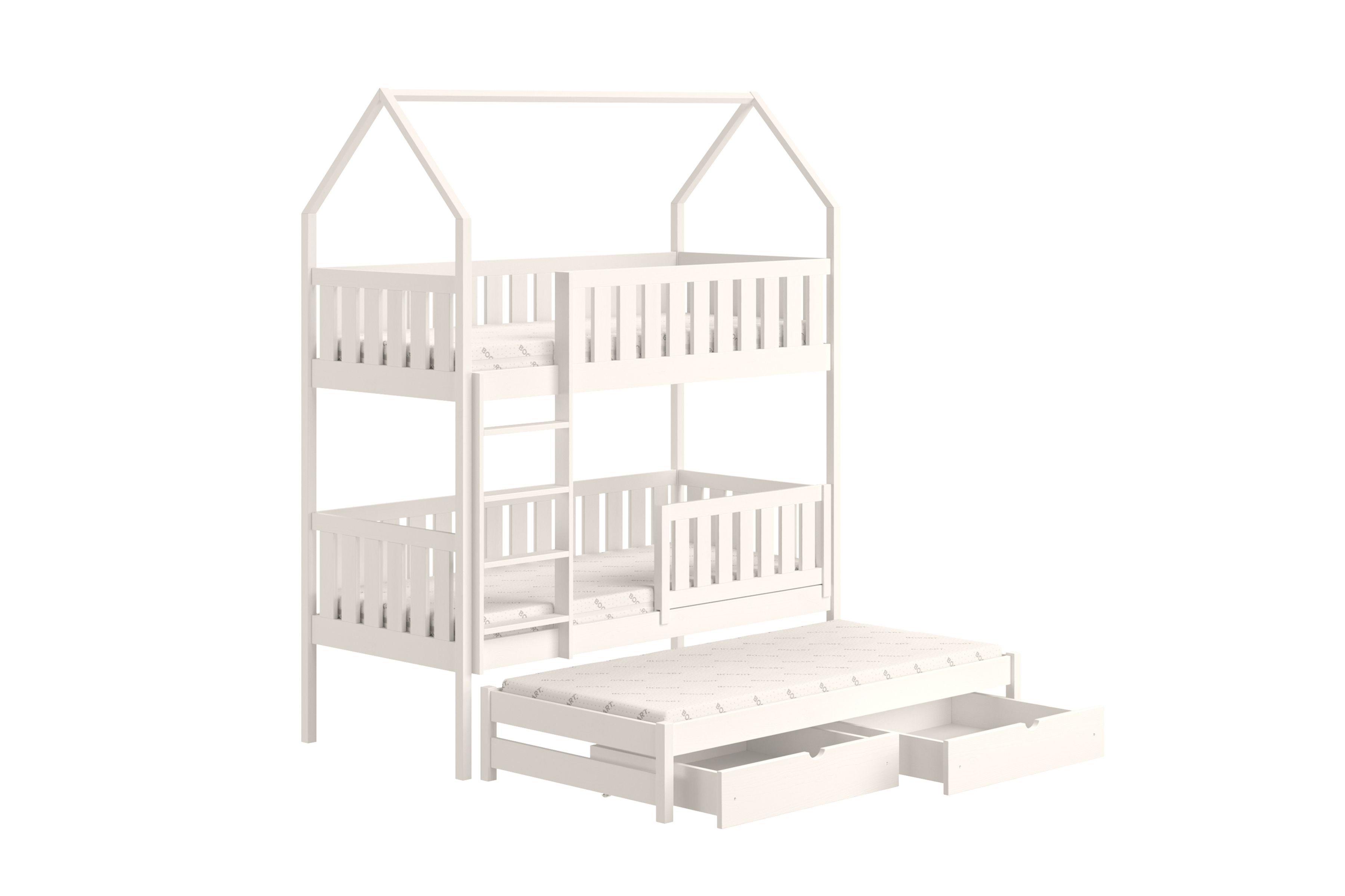 Detská poschodová posteľ domček Nemos so prístelkou 90x180 cm - biela Posteľ domek Nemos 90x180 poschodová výsuvna - Biely