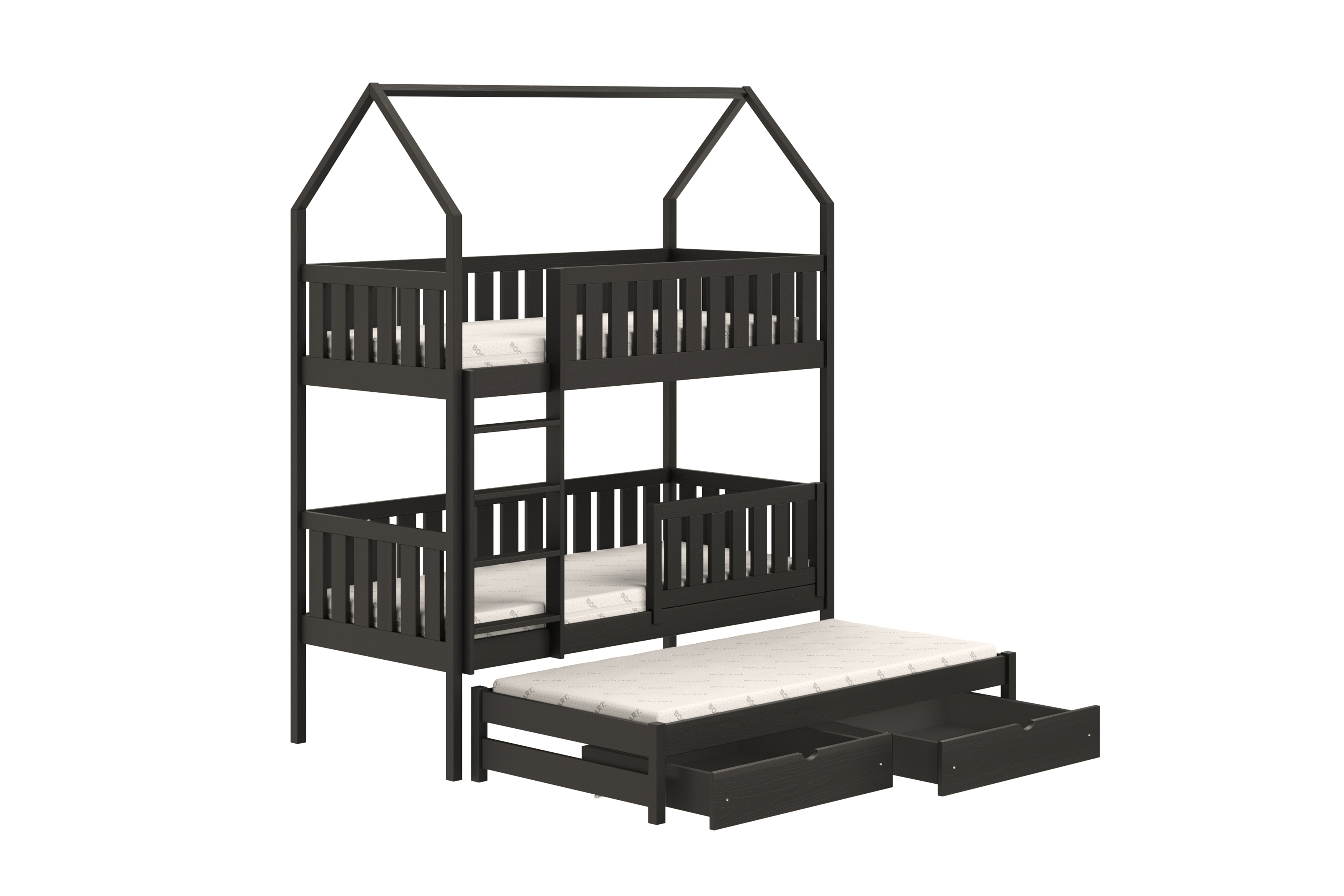 Poschodová domčeková posteľ Nemos s prístelkou - 90x180 cm - čierna Posteľ domek Nemos 90x180 poschodová výsuvna - Čierny 