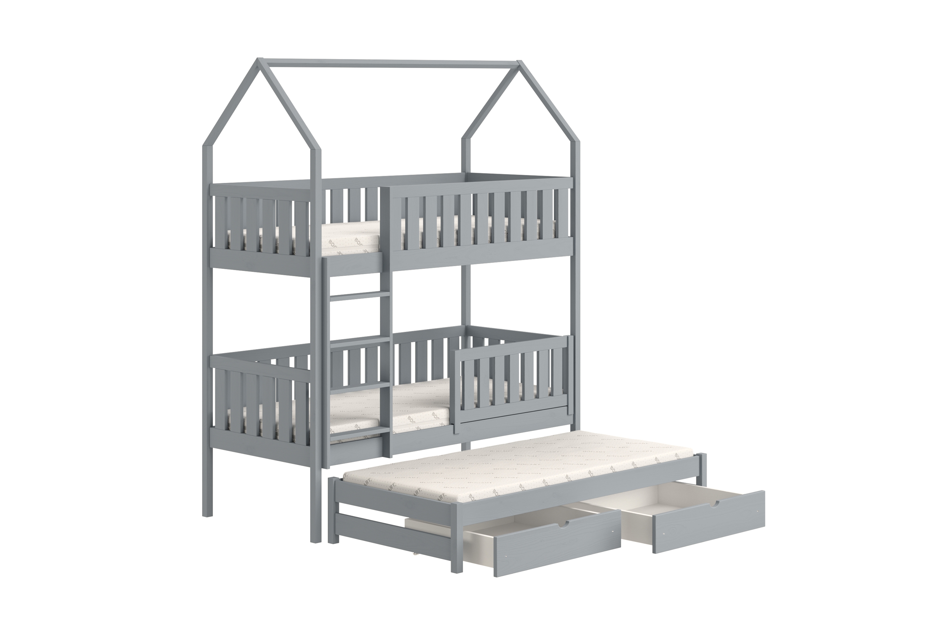 Poschodová domčeková posteľ Nemos s prístelkou - 90x180 cm - šedá Posteľ domek Nemos 90x180 poschodová výsuvna - šedý