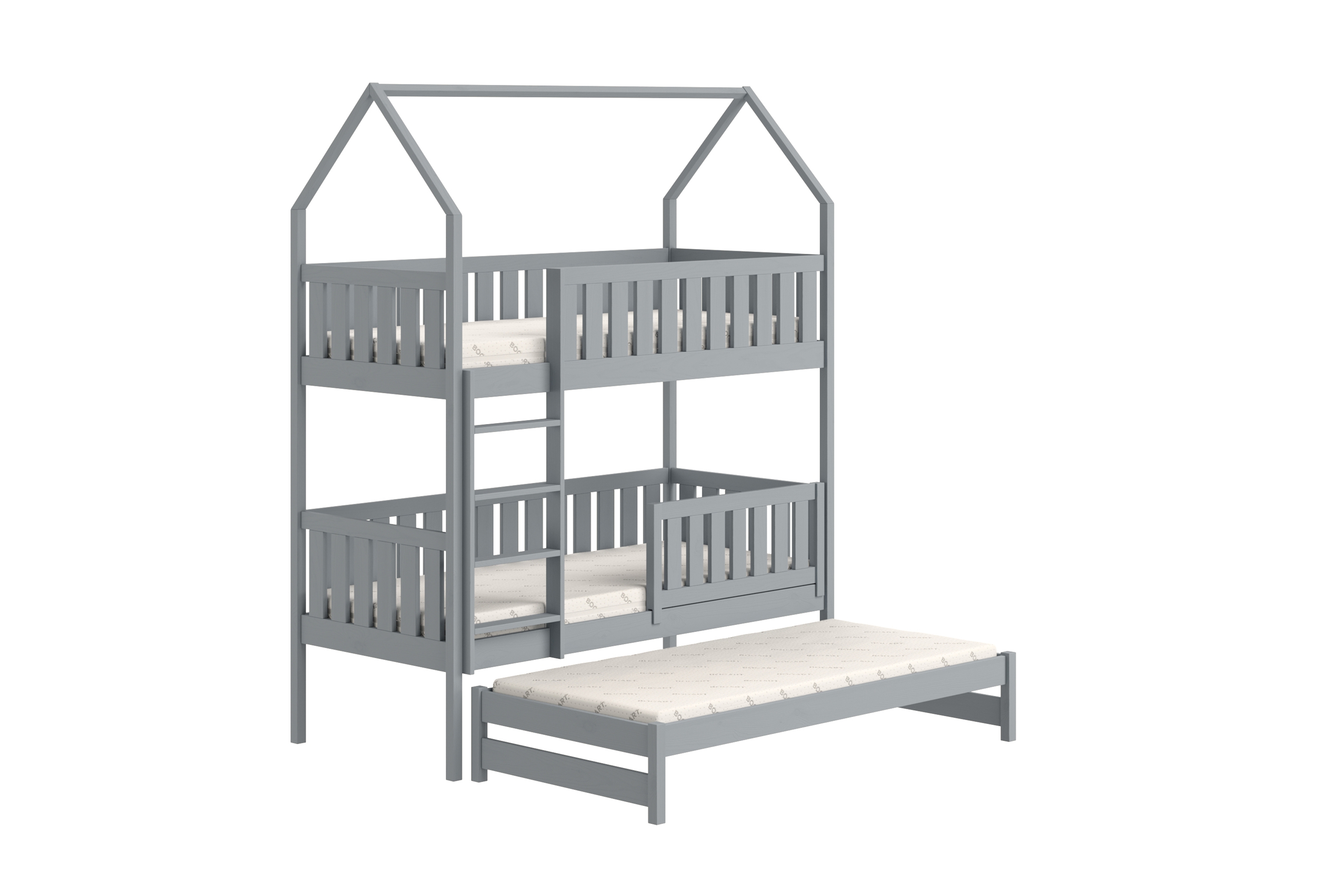Poschodová domčeková posteľ Nemos s prístelkou - 90x180 cm - šedá Posteľ domek Nemos 90x180 poschodová výsuvna - šedý