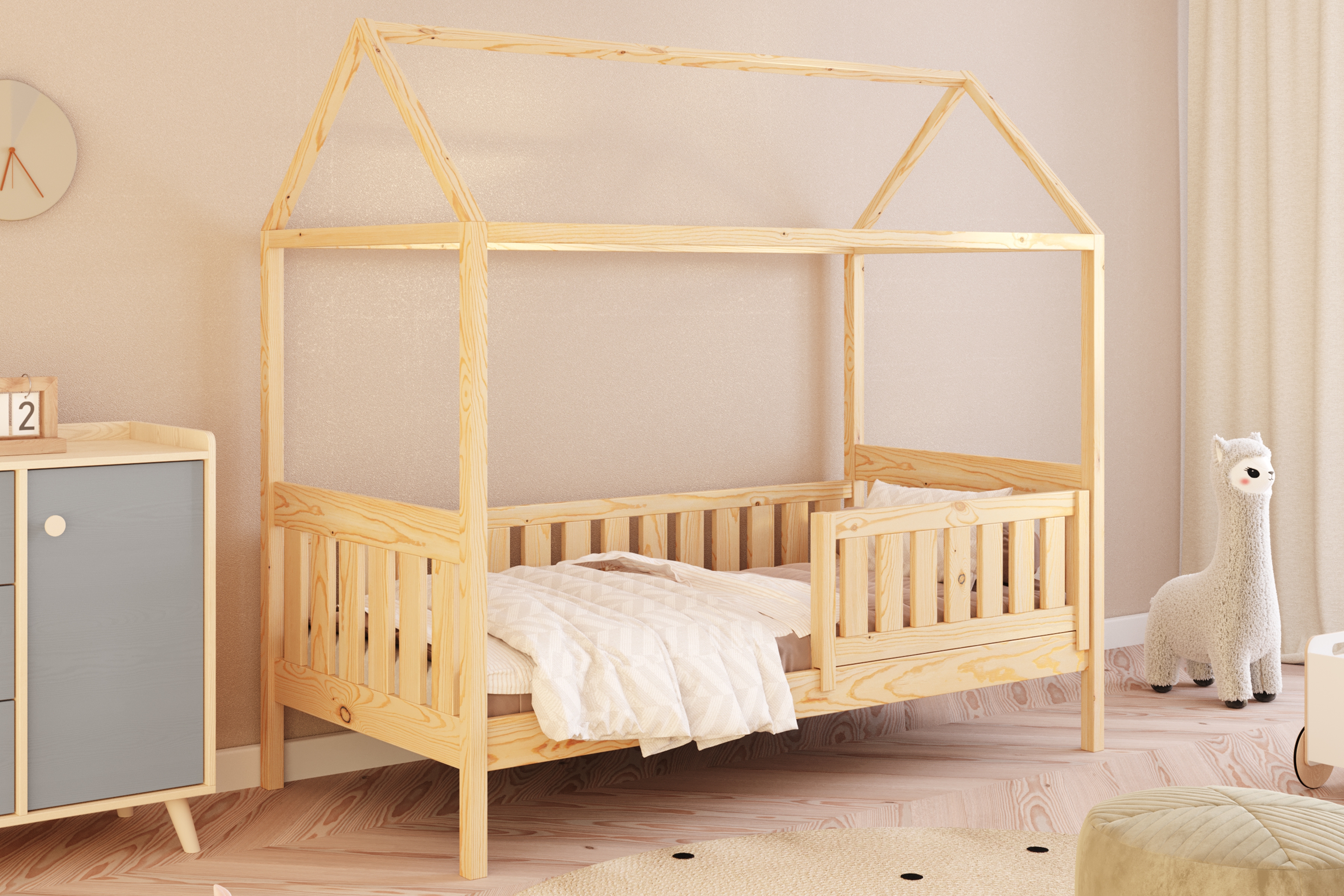 Domčeková posteľ Nemos - 90x190 cm - borovica Posteľ domek Nemos 90x190 prízemná - Borovica