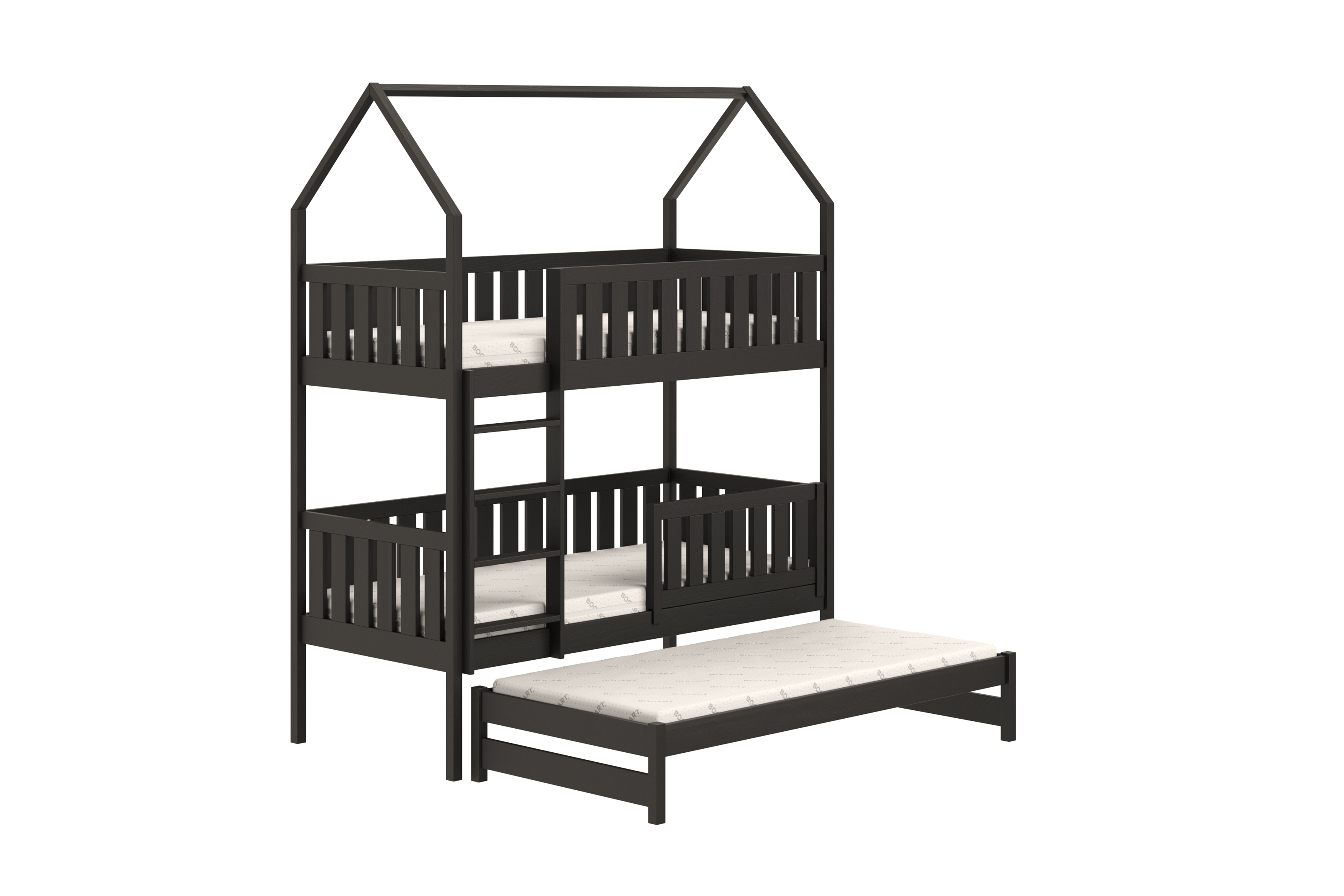 Patrová výsuvná postel domeček Nemos 90x190 cm - černá Postel domeček Nemos 90x190 patrová  výsuvná - černá