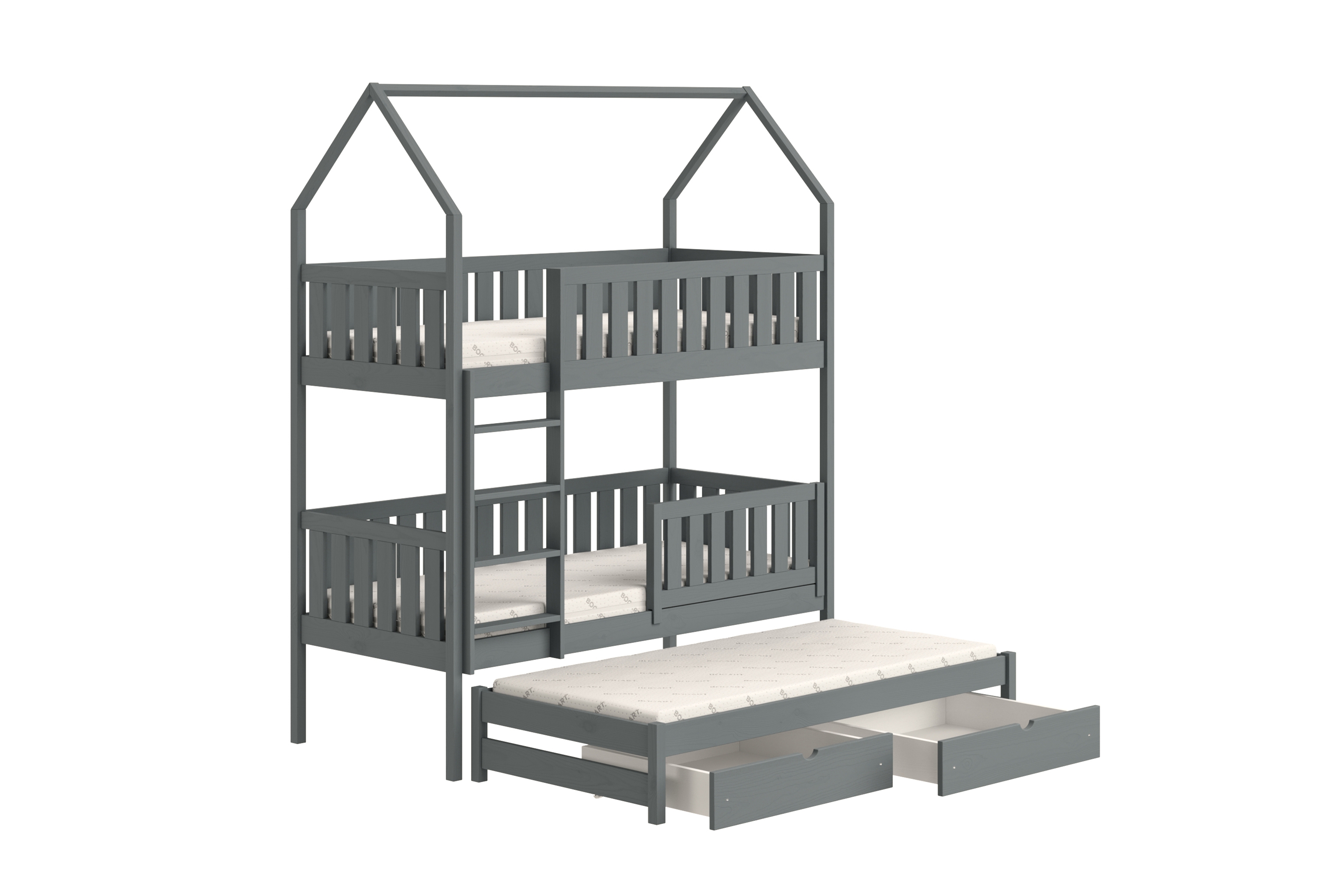 Patrová výsuvná postel domeček Nemos 90x190 cm - grafitová Postel domeček Nemos 90x190 patrová  výsuvná - grafit 