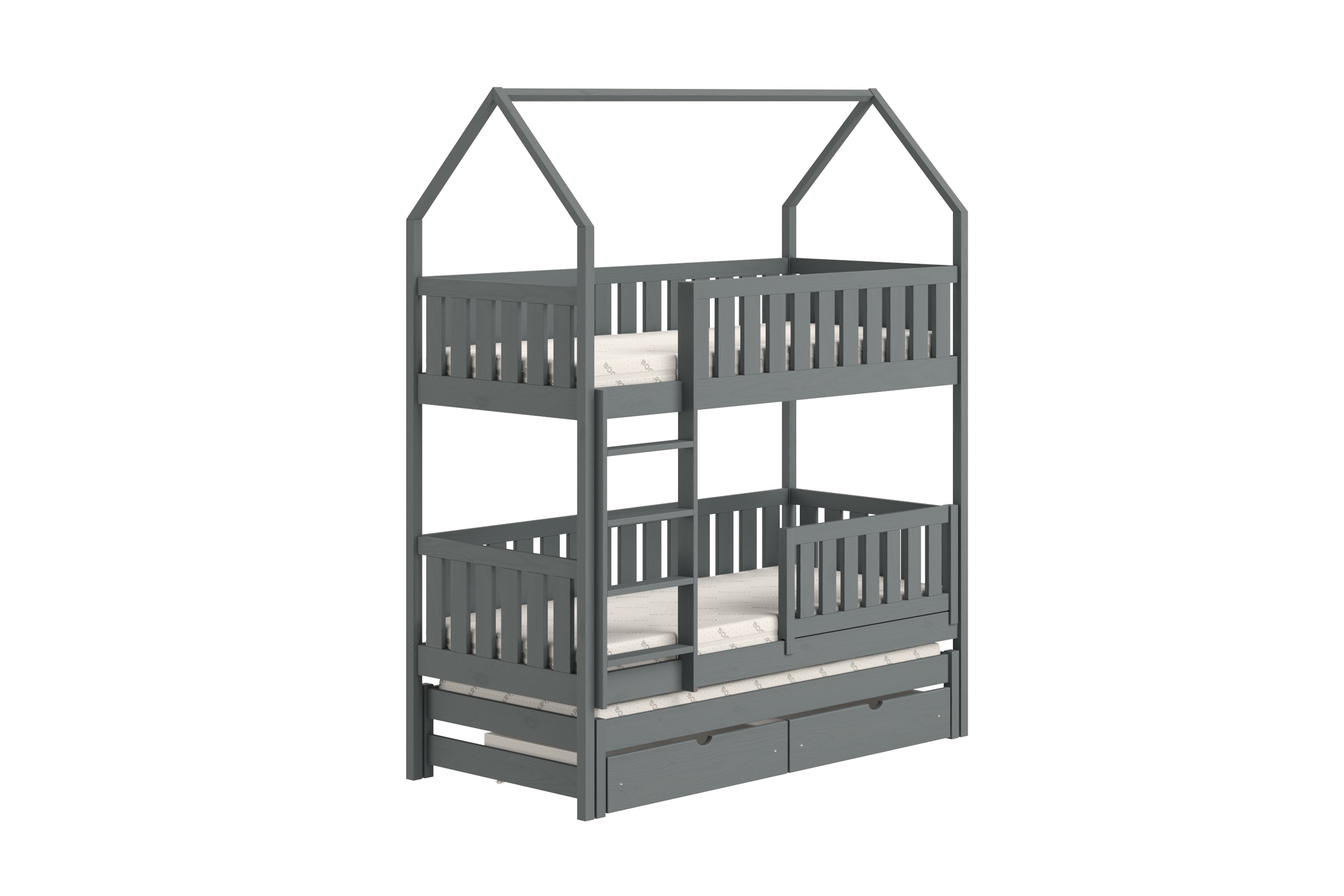 Patrová výsuvná postel domeček Nemos 90x190 cm - grafitová Postel domeček Nemos 90x190 patrová  výsuvná - grafit 