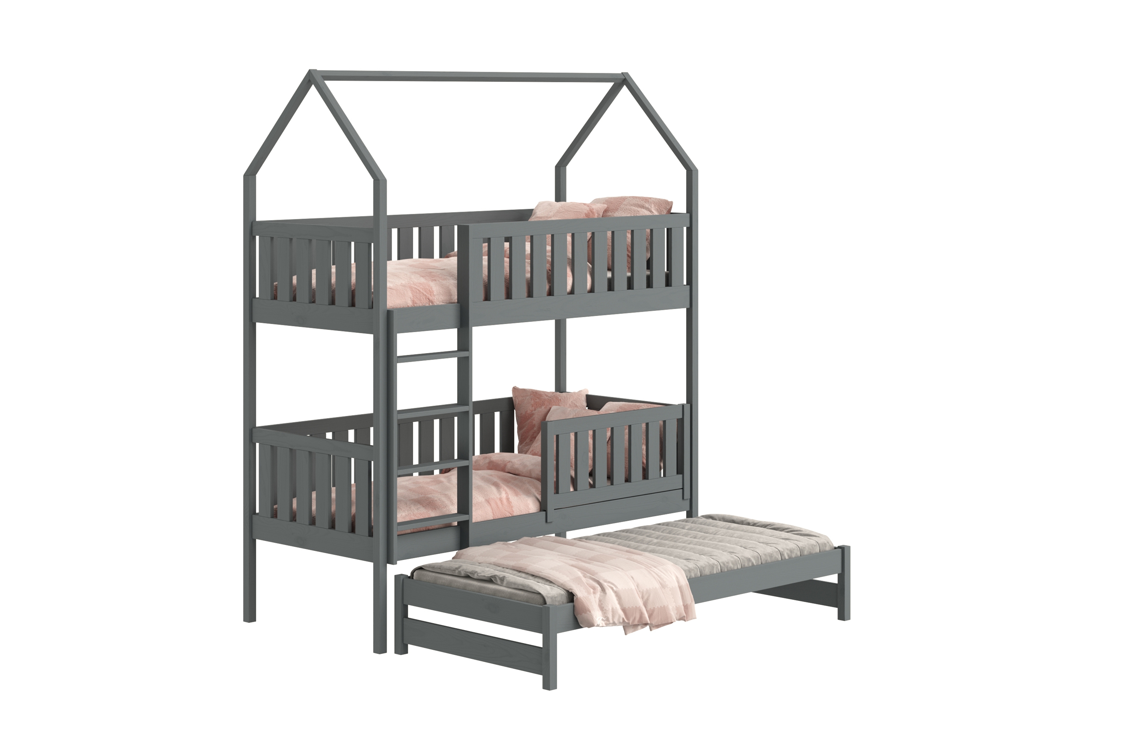 Patrová výsuvná postel domeček Nemos 90x190 cm - grafitová Postel domeček Nemos 90x190 patrová  výsuvná - grafit 