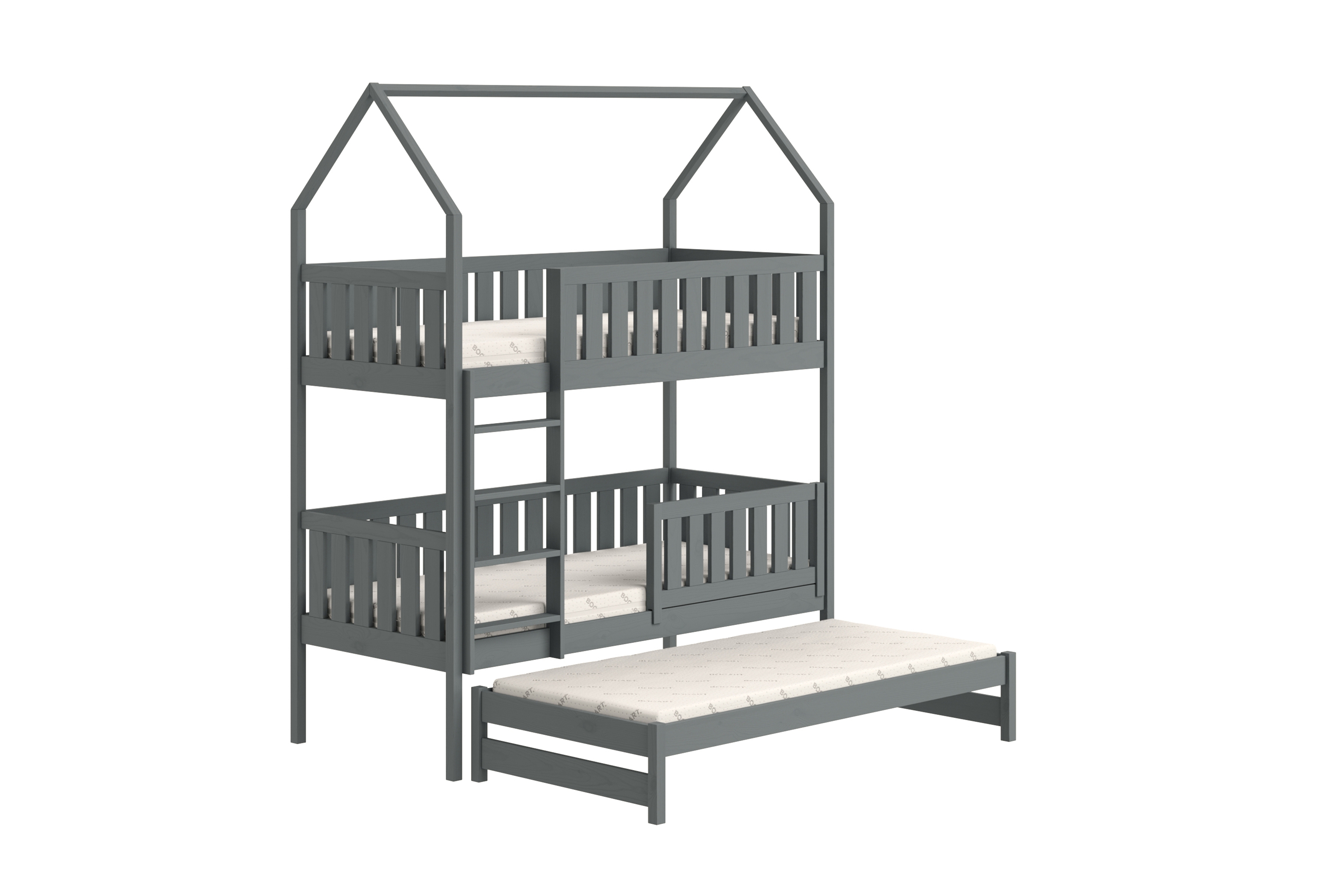 Patrová výsuvná postel domeček Nemos 90x190 cm - grafitová Postel domeček Nemos 90x190 patrová  výsuvná - grafit 
