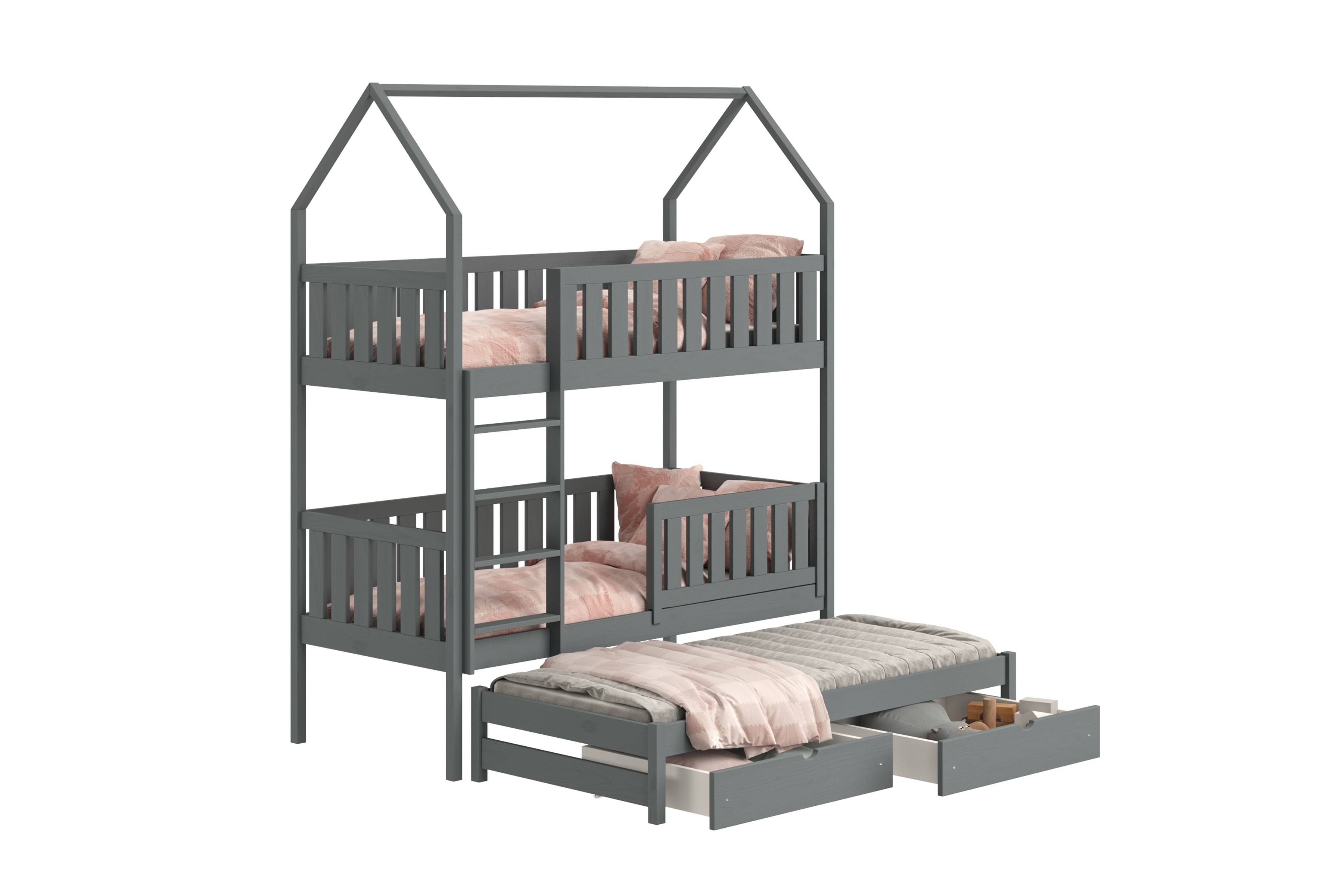 Patrová výsuvná postel domeček Nemos 90x190 cm - grafitová Postel domeček Nemos 90x190 patrová  výsuvná - grafit 