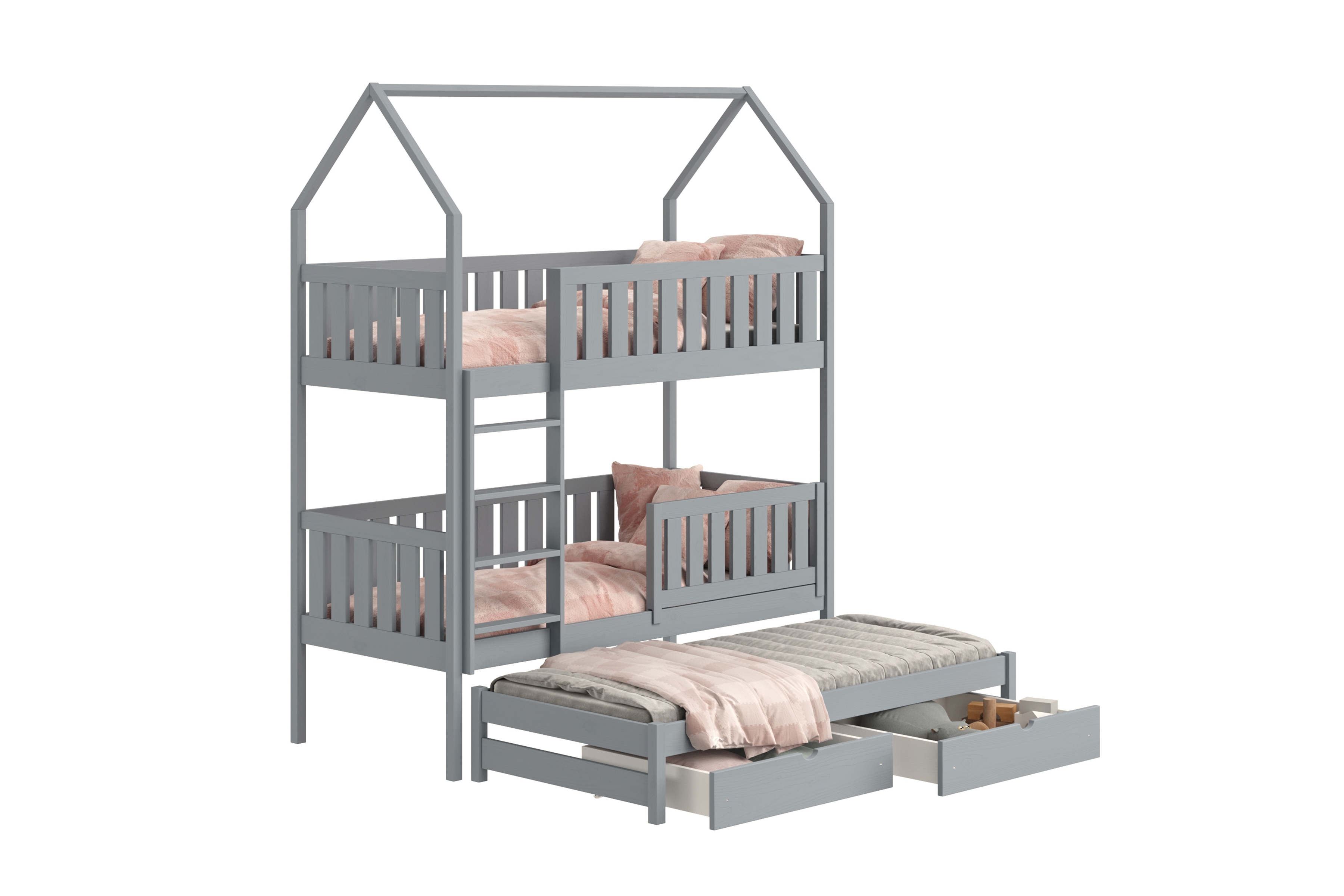 Patrová výsuvná postel domeček Nemos 90x190 cm - šedá Postel domeček Nemos 90x190 patrová  výsuvná - šedá
