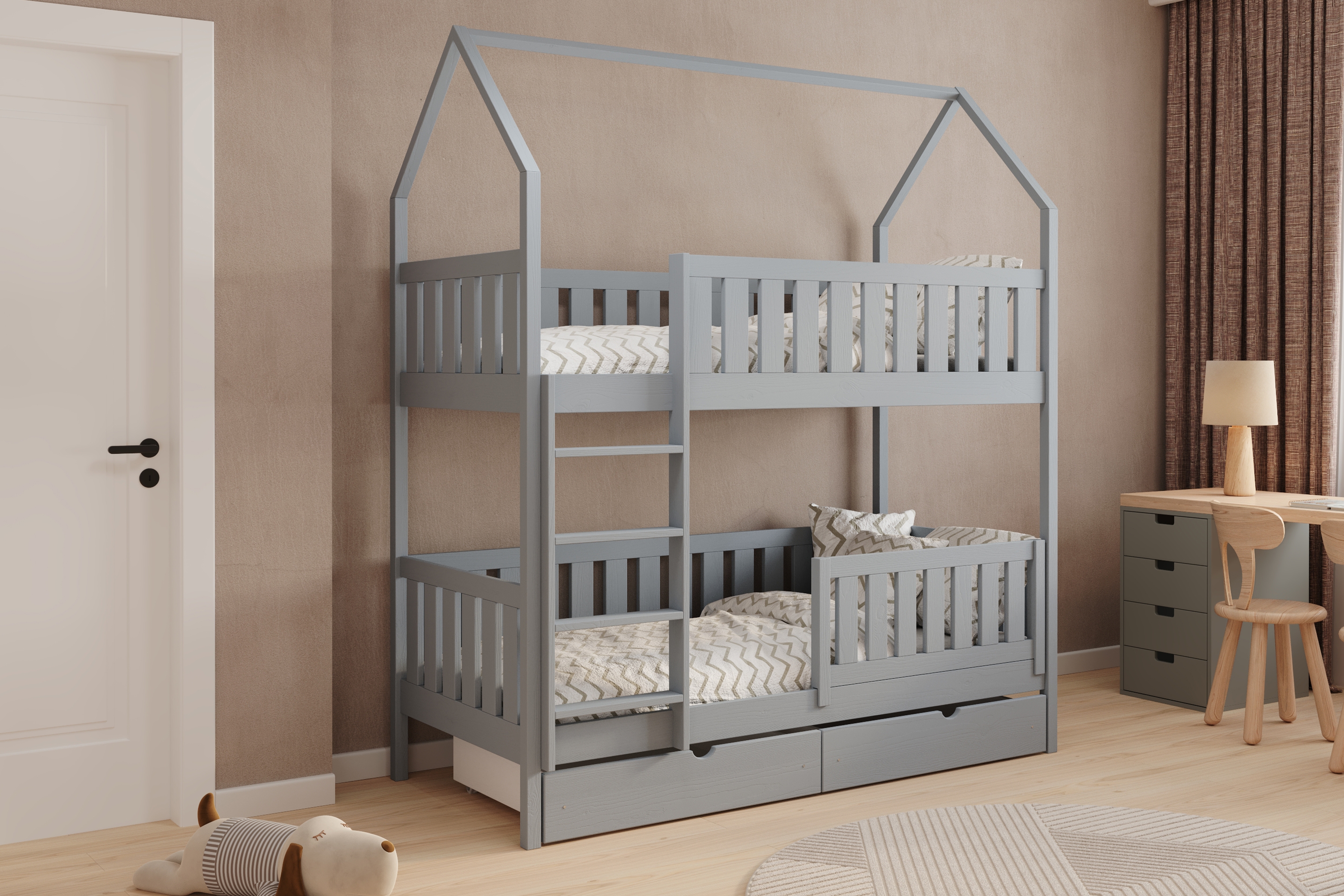 Patrová postel domeček Nemos 90x200 cm - šedá Postel domeček Nemos 90x200 patrová  - šedá