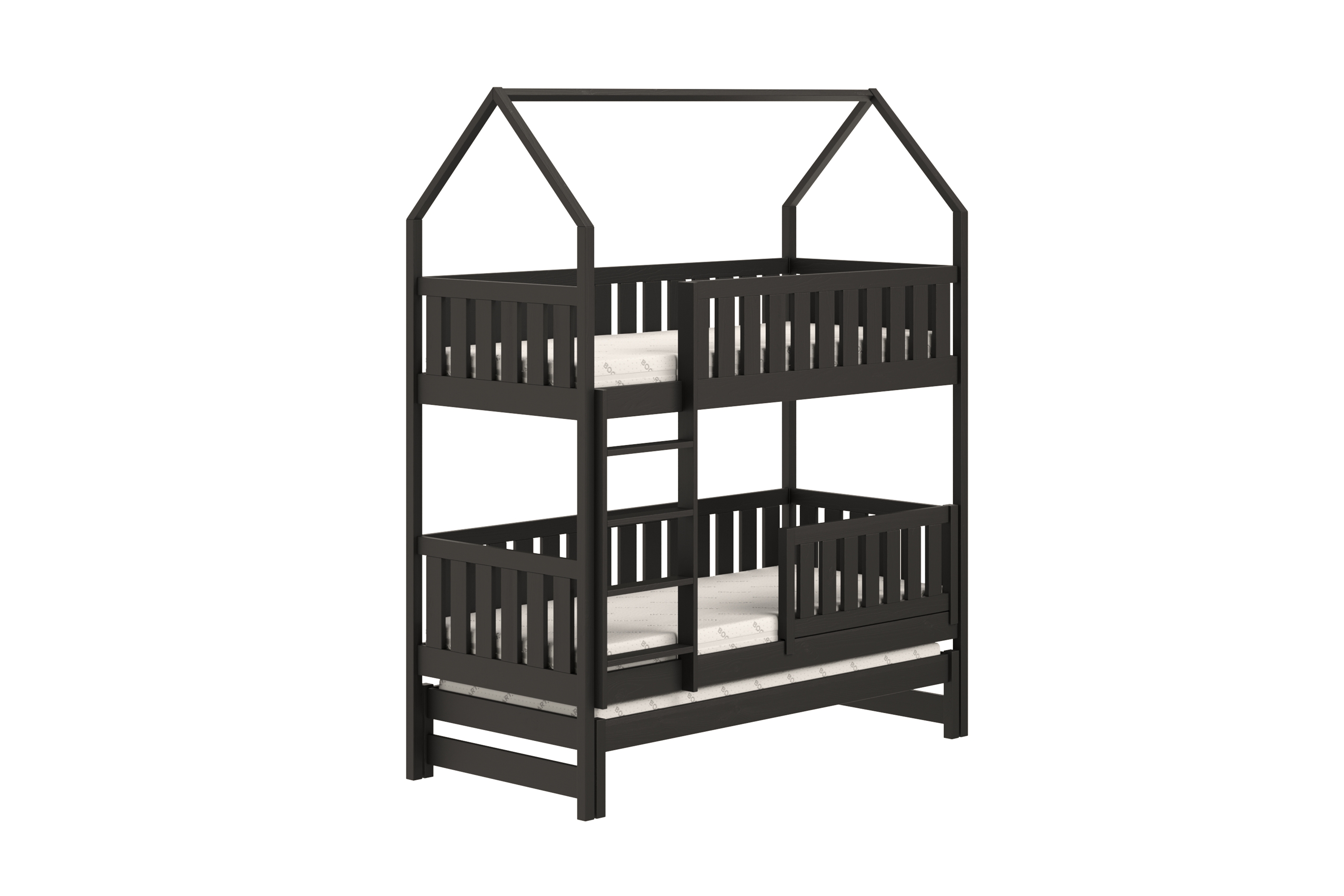 Patrová výsuvná postel domeček Nemos 90x200 cm - černá Postel domeček Nemos 90x200 patrová  výsuvná - černá