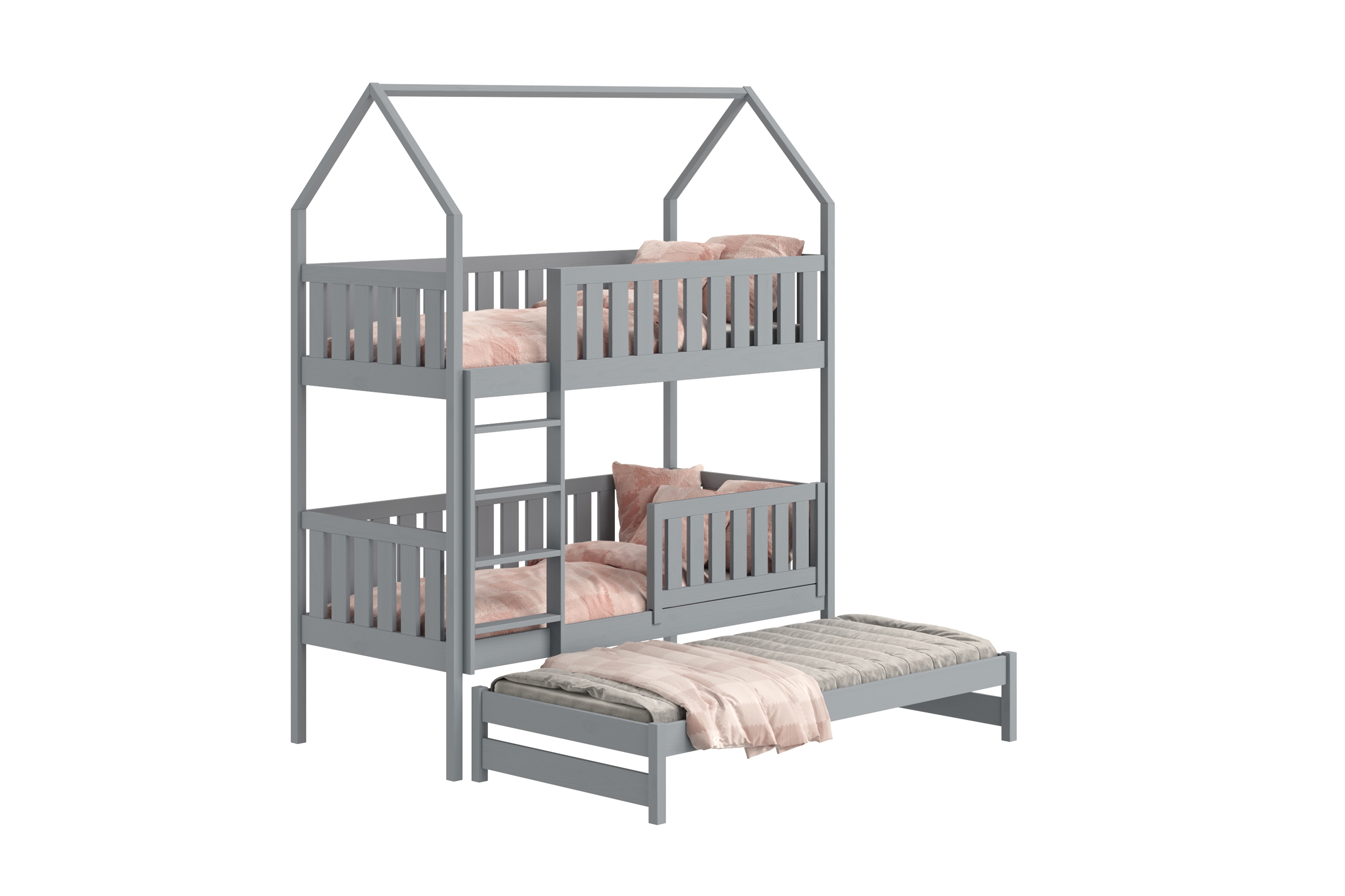 Patrová výsuvná postel domeček Nemos 90x200 cm - šedá Postel domeček Nemos 90x200 patrová  výsuvná - šedá