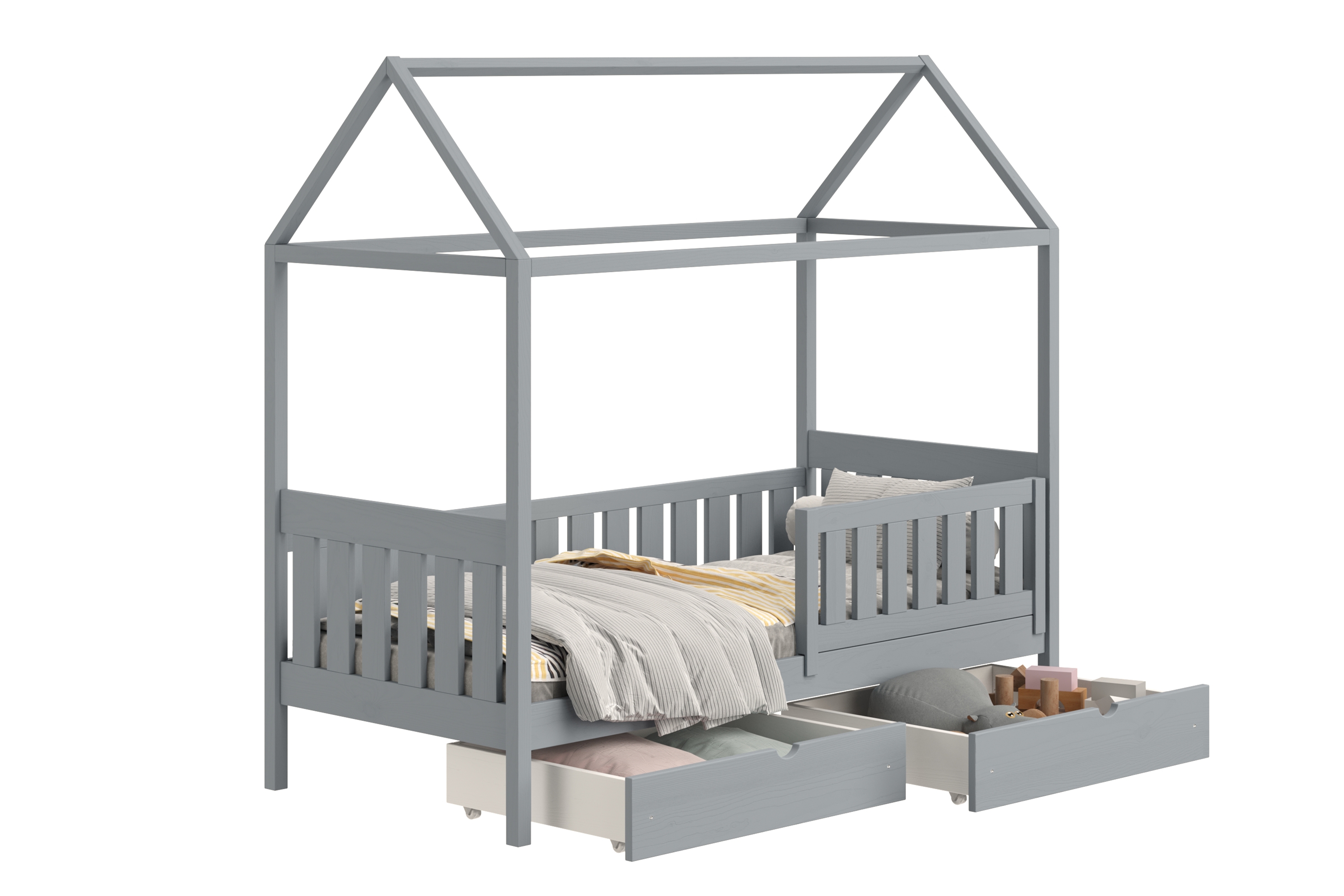 Detská domčeková posteľ Nemos II 80x160 so zásuvkami - sivá Posteľ domek Nemos II  80x160 prízemná so zásuvkami - šedý 