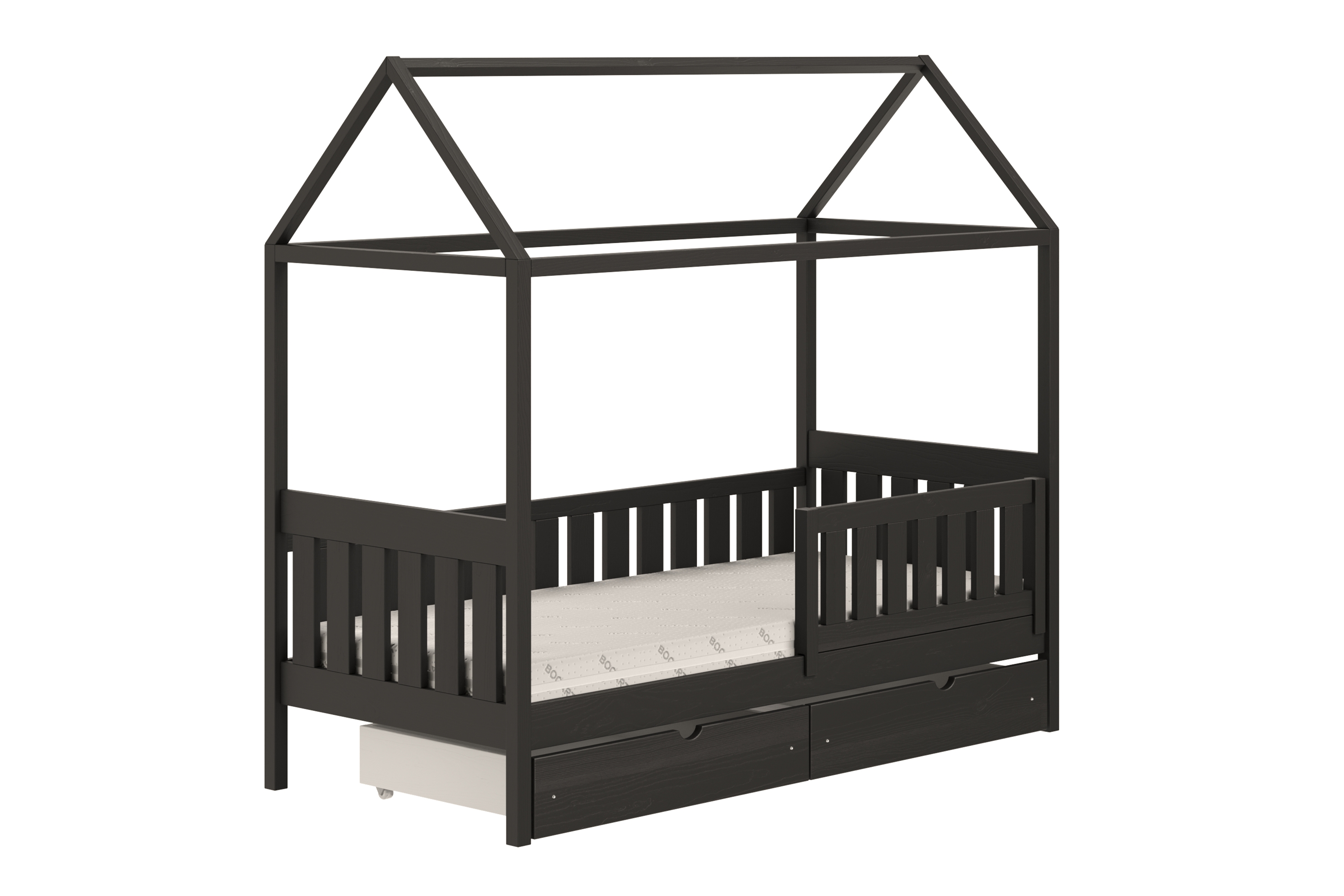 Detská domčeková posteľ Nemos II 70x140 so zásuvkami - čierna Posteľ domek Nemos II 70x140 prízemná so zásuvkami - Čierny  