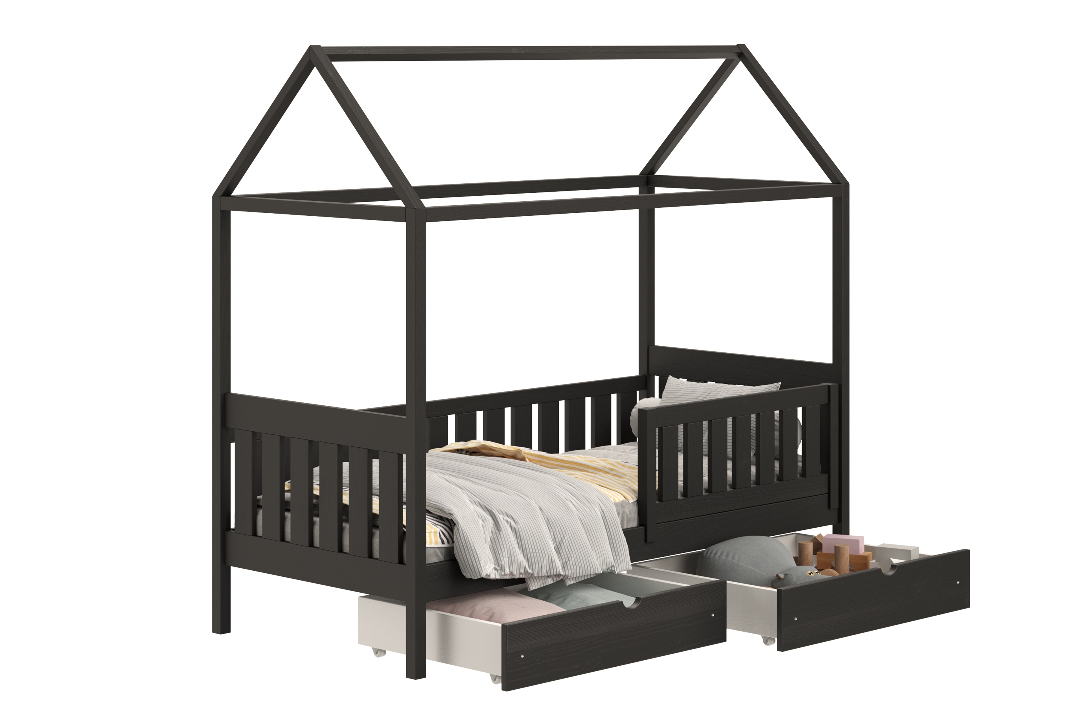 Detská domčeková posteľ Nemos II 80x160 so zásuvkami - čierna Posteľ domek Nemos II 80x160 prízemná so zásuvkami - Čierny 